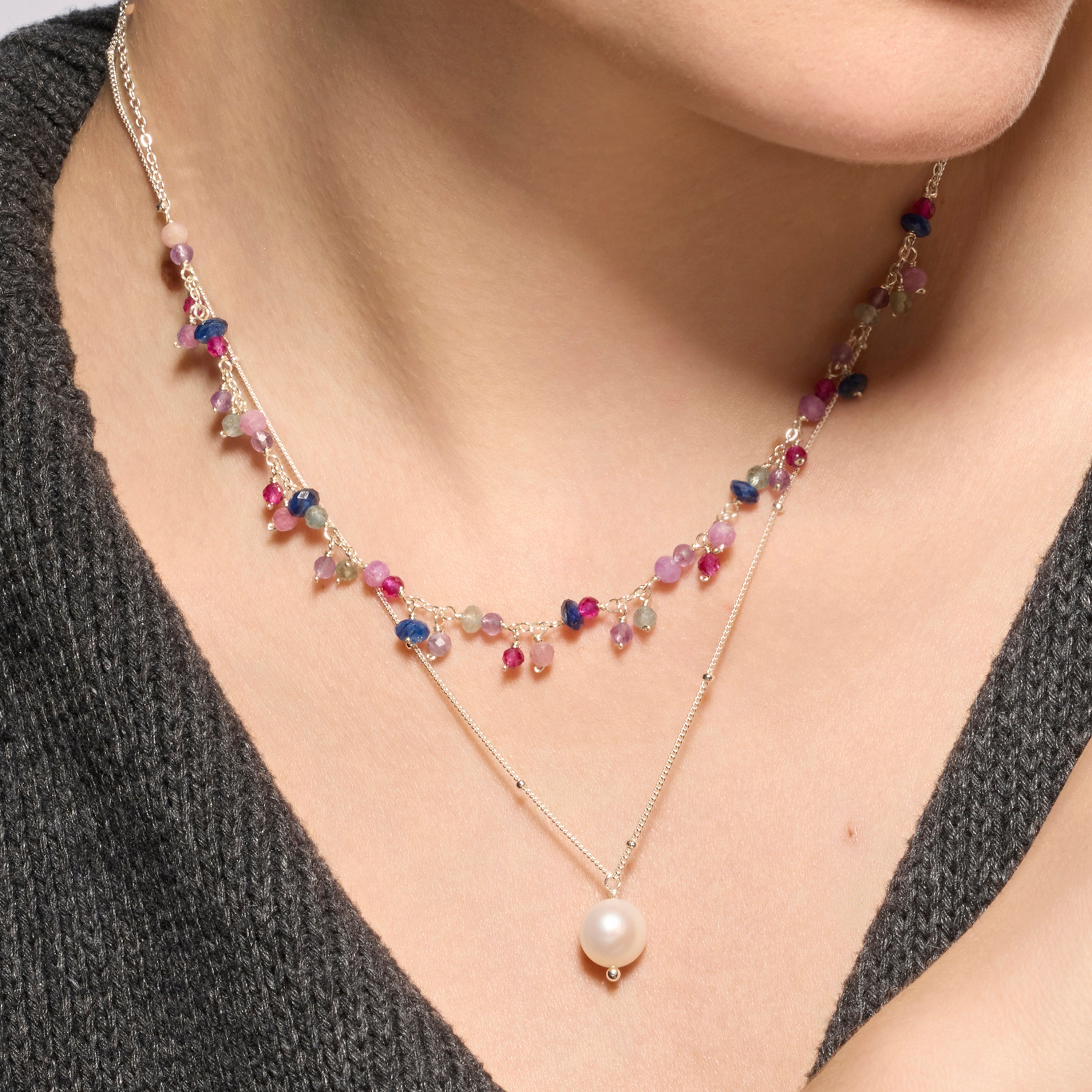 Collar de Plata de Ley 925 y Cristal Rosa acabado rodio - Colir