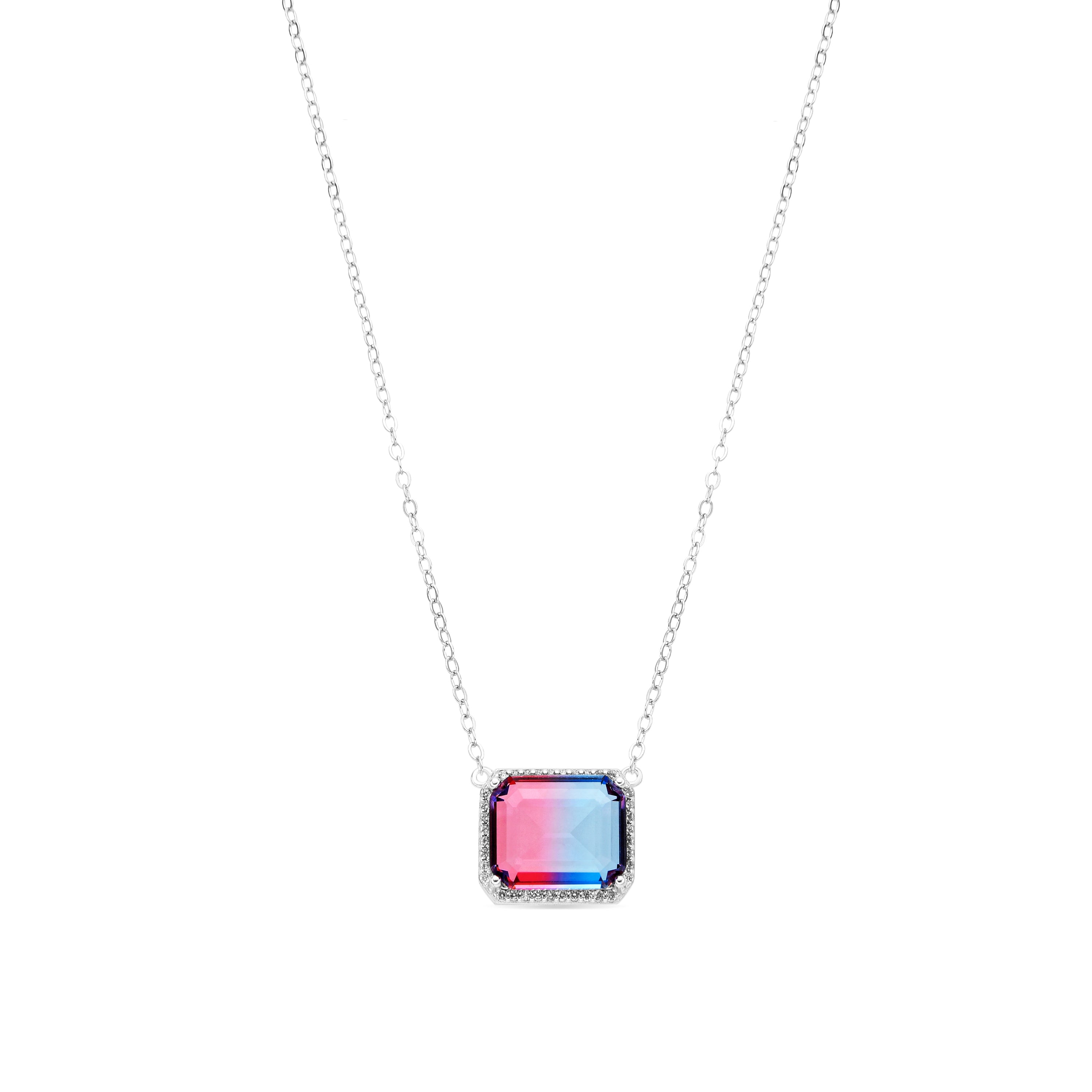 925 Sterling Silver and Gradient Blue Hydrothermal Quartz Necklace with Rhodium Finish - Kakan