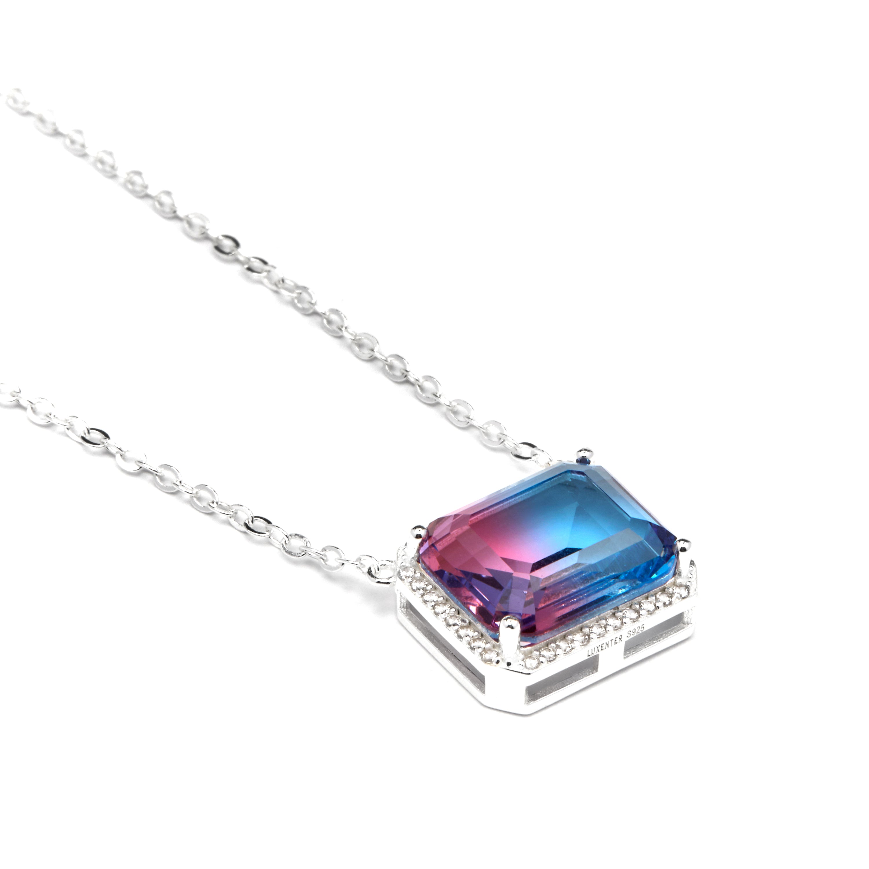 Collar de Plata de Ley 925 y Cuarzo Hidrotermal Azul Degradado acabado rodio - Kakan