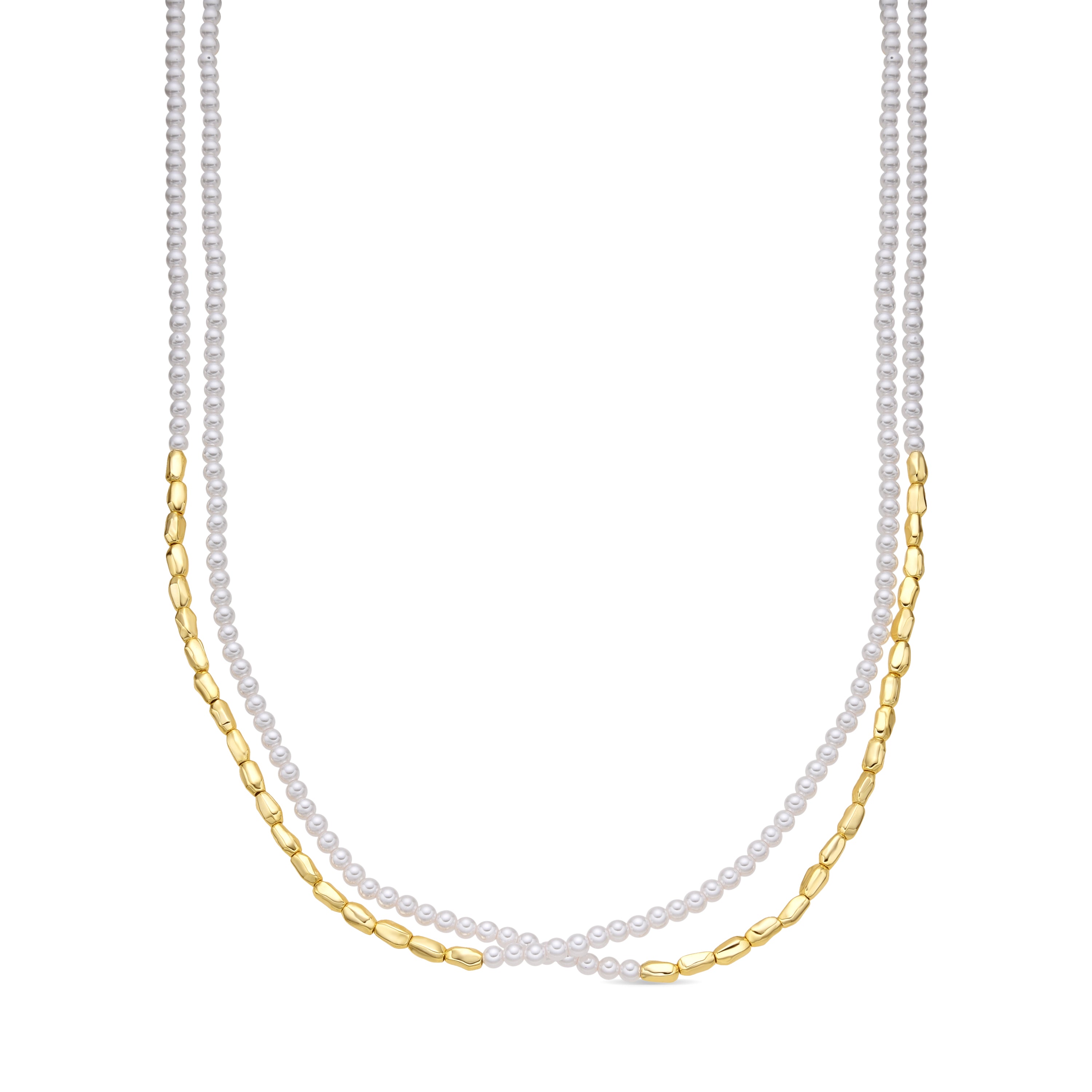 925 Sterling Silver and White Pearl Necklace, 18k Yellow Gold Finish - Noma
