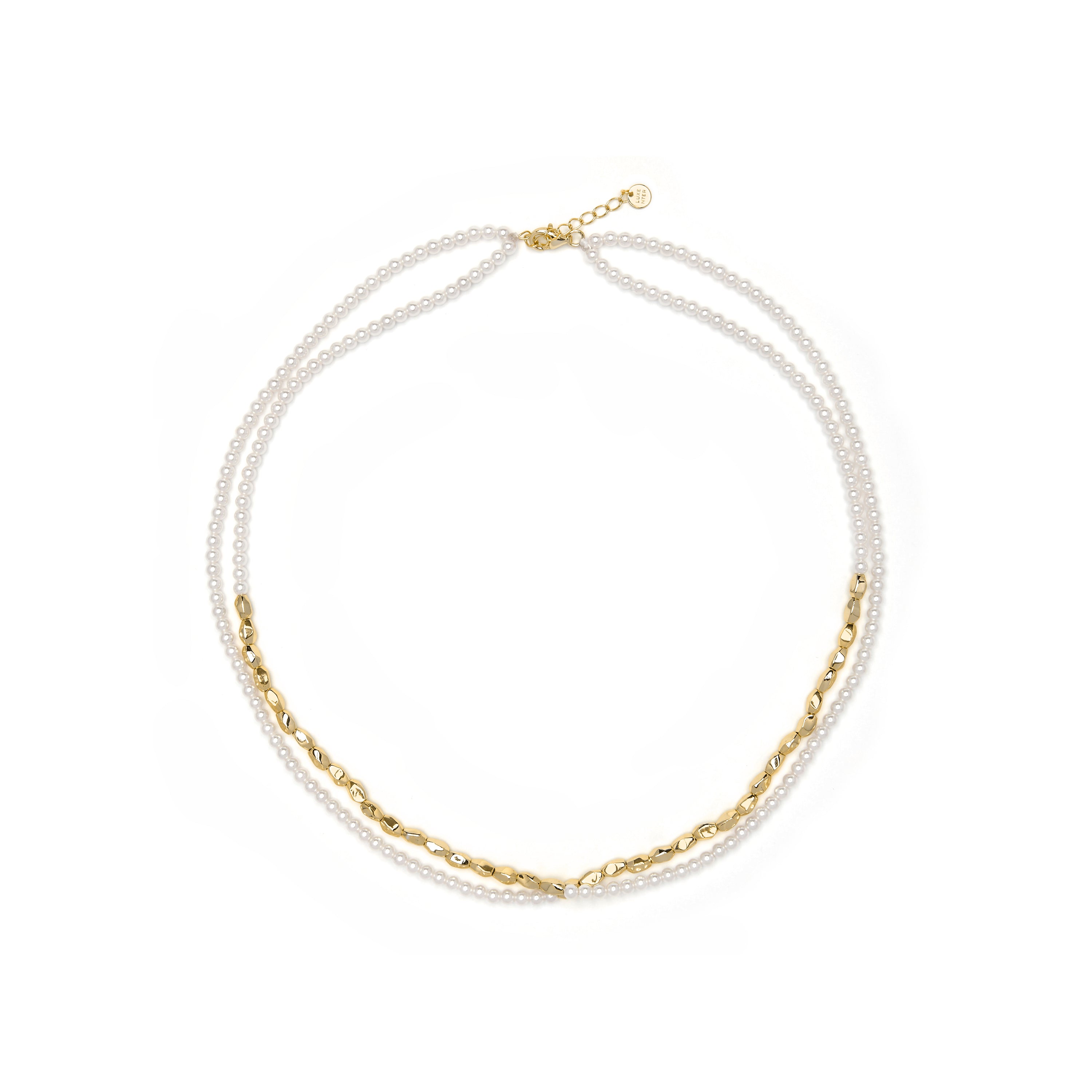 925 Sterling Silver and White Pearl Necklace, 18k Yellow Gold Finish - Noma