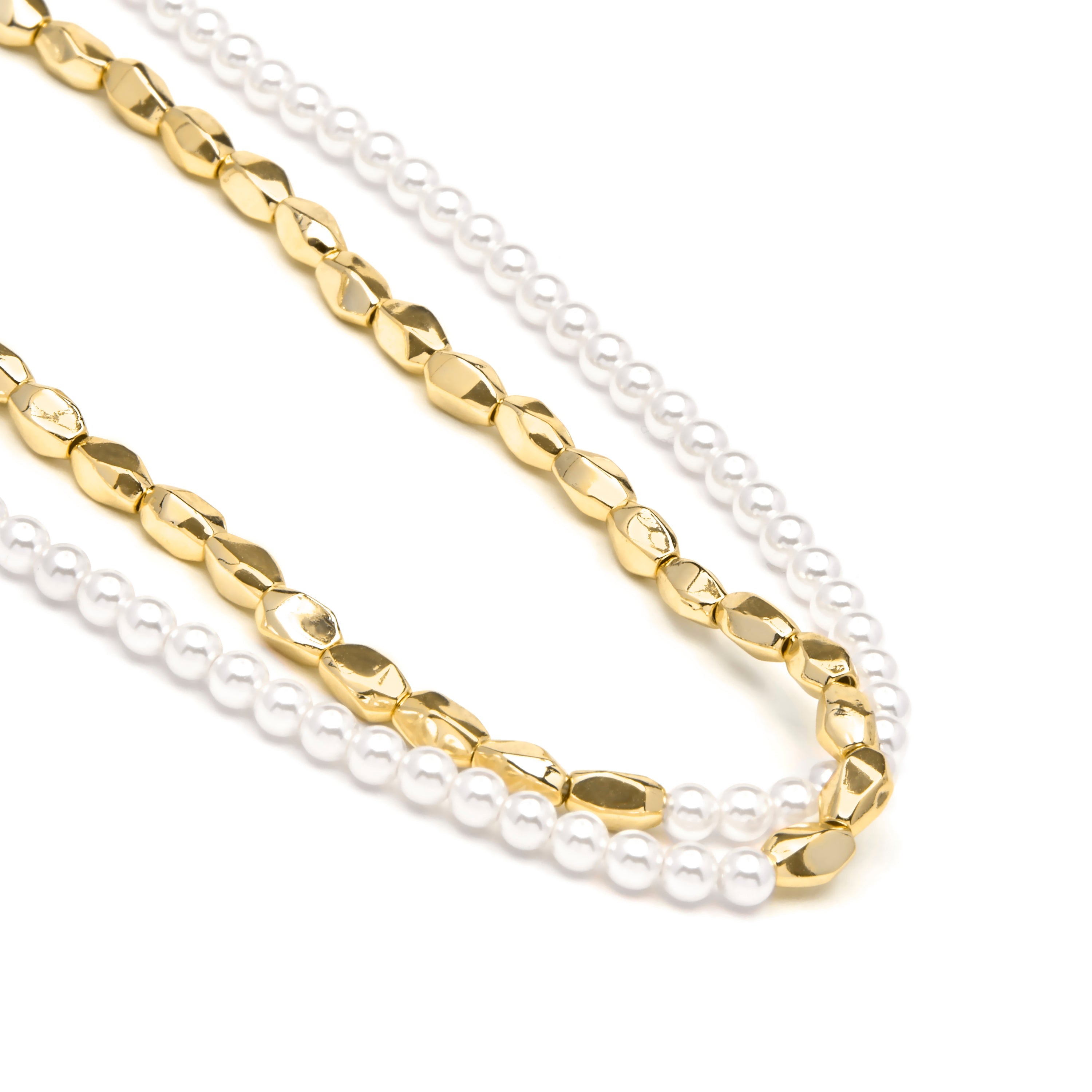 925 Sterling Silver and White Pearl Necklace, 18k Yellow Gold Finish - Noma