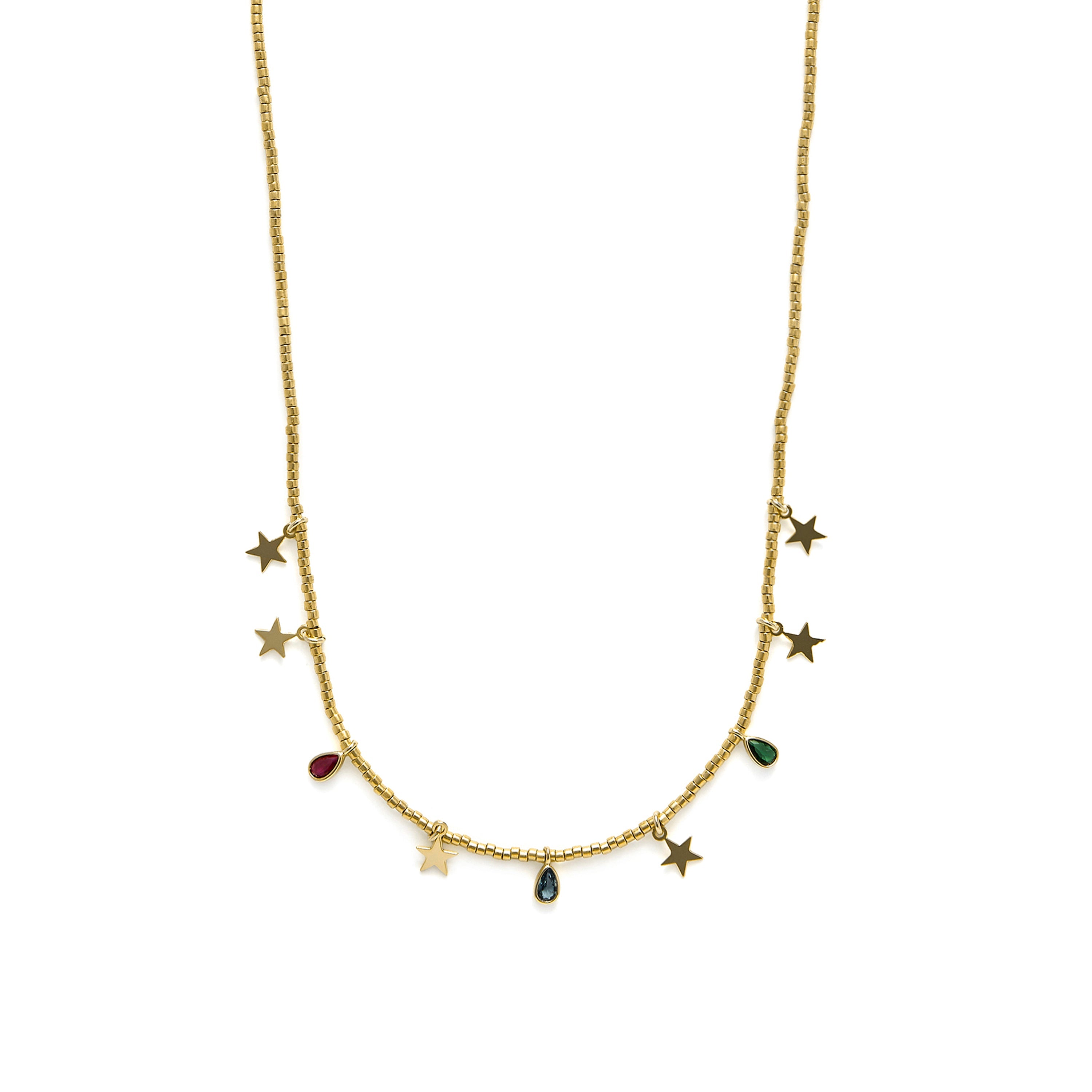 925 Sterling Silver and Multicolor Zirconia Necklace with 18k Yellow Gold Finish - Itza