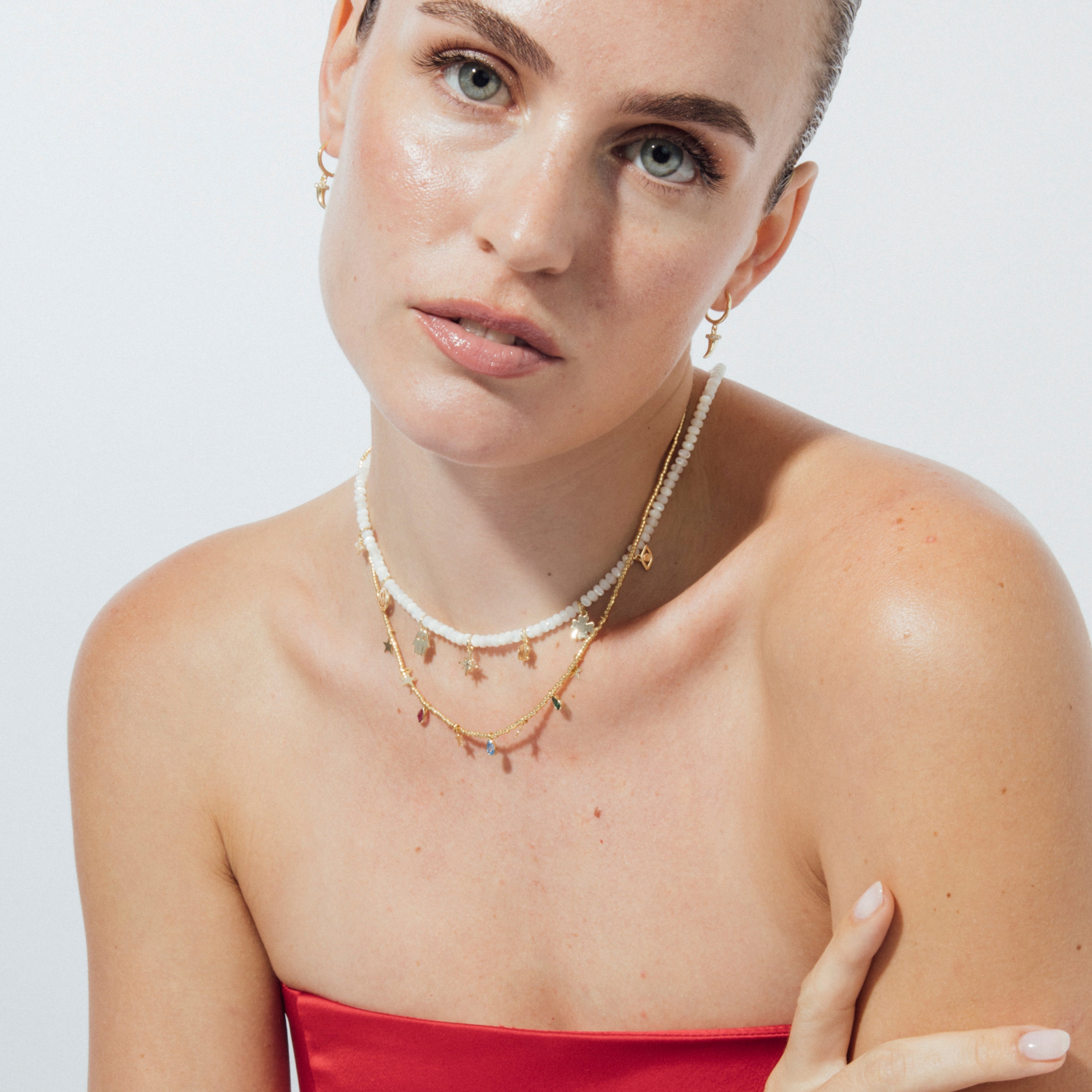 925 Sterling Silver and Multicolor Zirconia Necklace with 18k Yellow Gold Finish - Itza