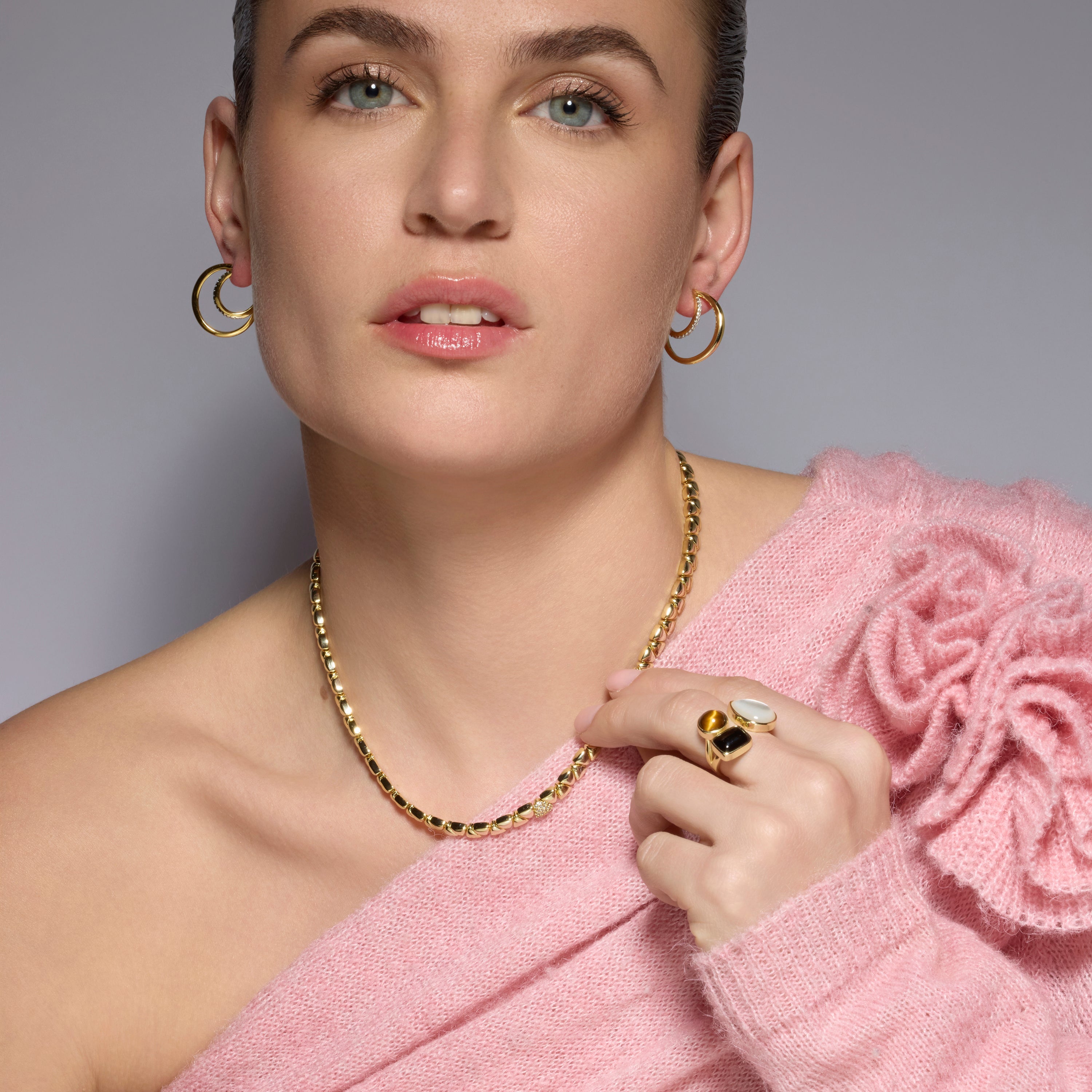 925 Sterling Silver and Brilliant Zirconia Necklace in 18k Yellow Gold Finish - Gaskel
