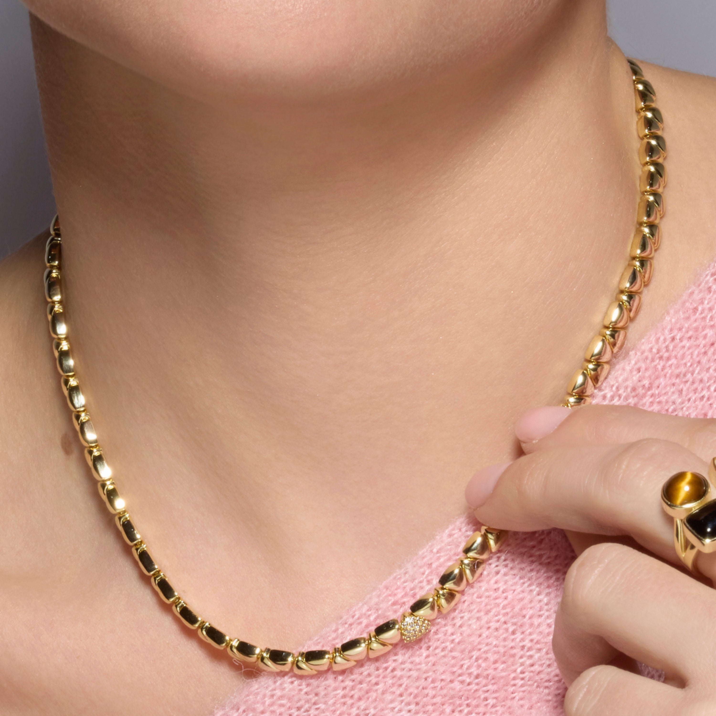 925 Sterling Silver and Brilliant Zirconia Necklace in 18k Yellow Gold Finish - Gaskel
