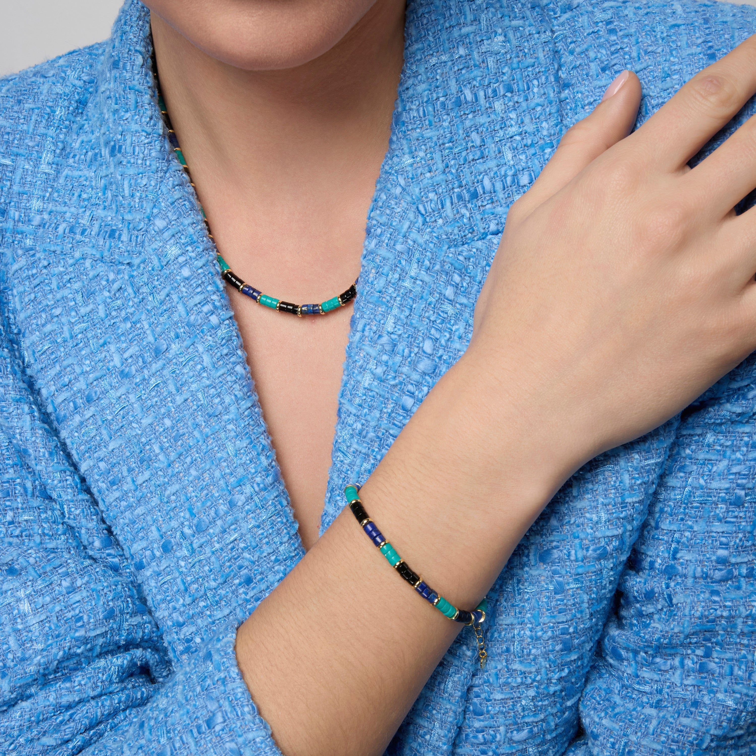925 Sterling Silver and Turquoise Necklace with 18k Yellow Gold Finish - Bathim
