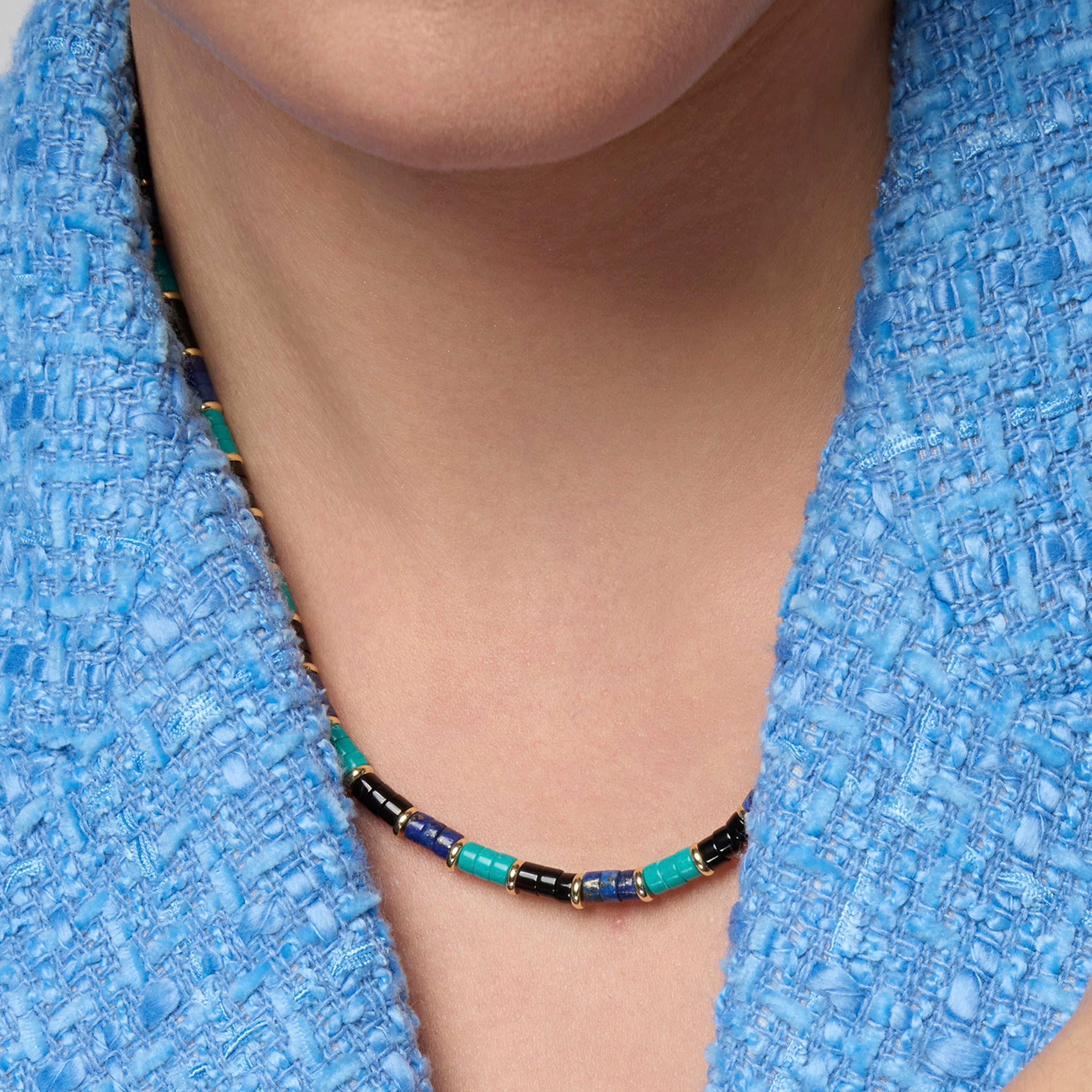 Collar de Plata de Ley 925 y Turquesa acabado oro amarillo de 18k - Bathim