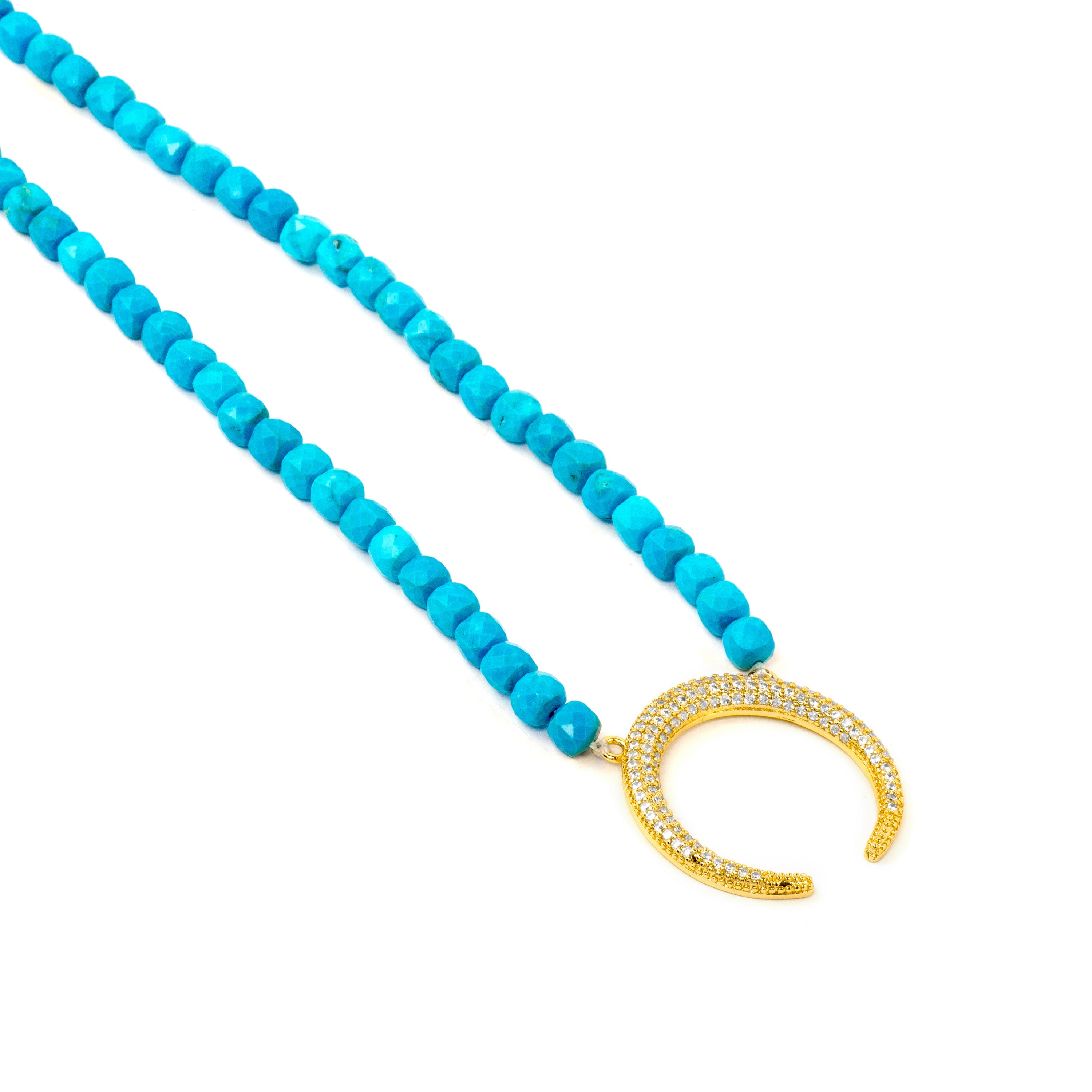 Collar de Plata de Ley 925 y Turquesa acabado oro amarillo de 18k - Wasa