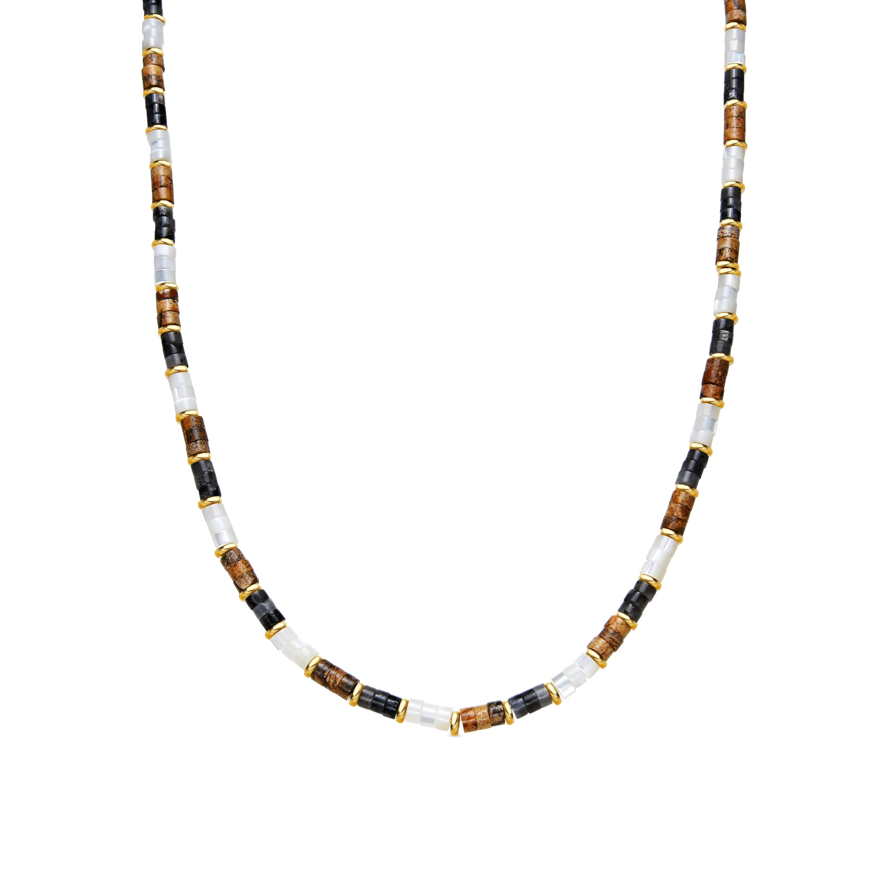 925 Sterling Silver and Tiger's Eye Necklace with 18k Yellow Gold Finish - Fale
