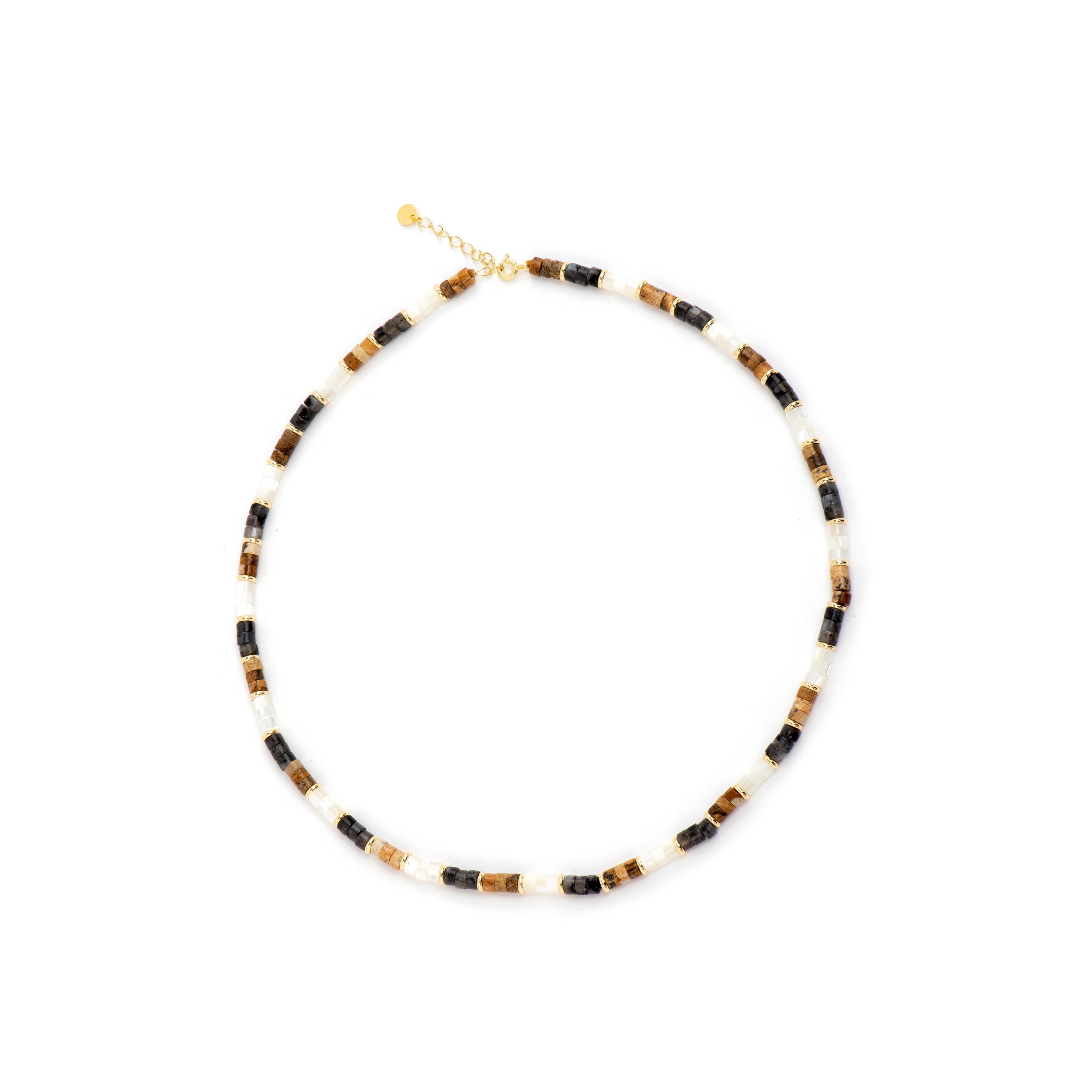925 Sterling Silver and Tiger's Eye Necklace with 18k Yellow Gold Finish - Fale