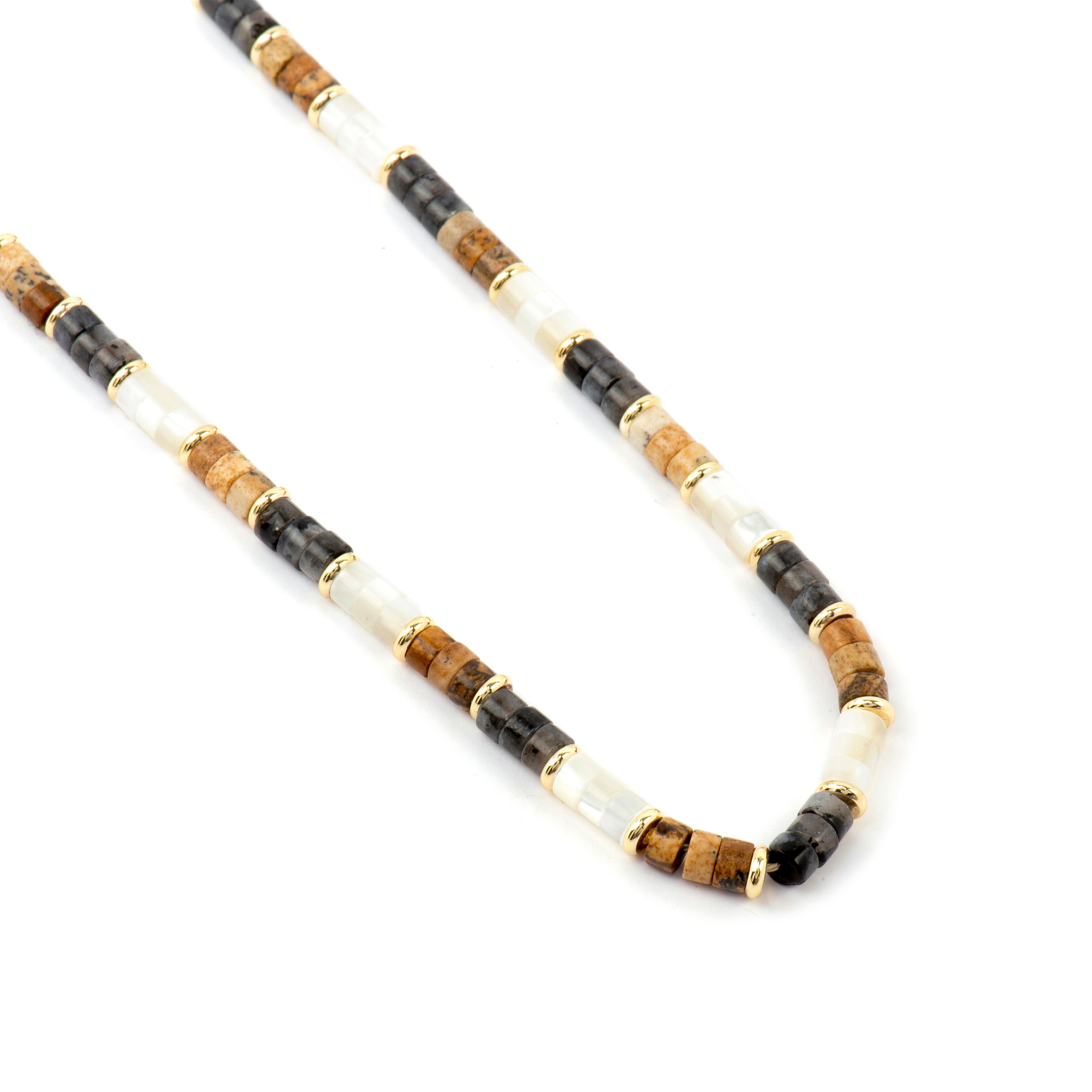 925 Sterling Silver and Tiger's Eye Necklace with 18k Yellow Gold Finish - Fale