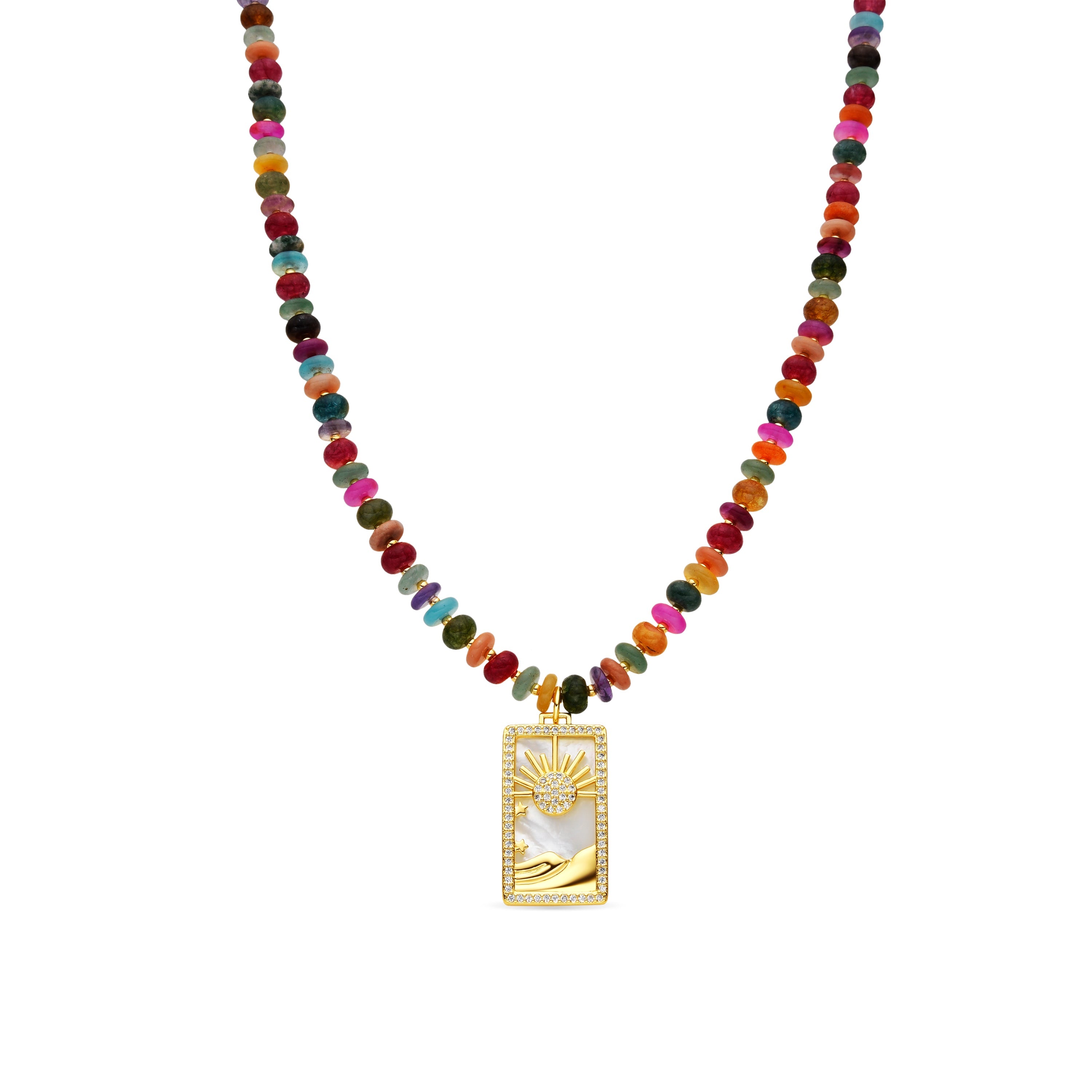 925 Sterling Silver and Multicolor Agate Necklace with 18k Yellow Gold Finish - Laha
