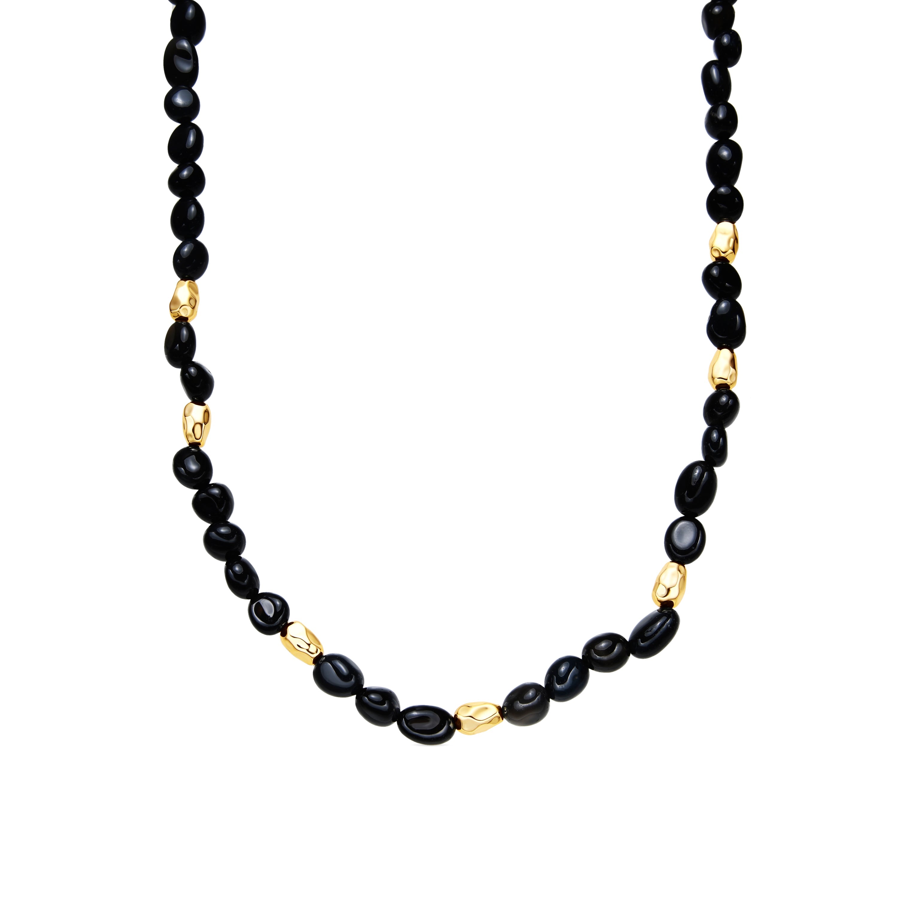 925 Sterling Silver and Black Agate Necklace with 18k Yellow Gold Finish - Melga