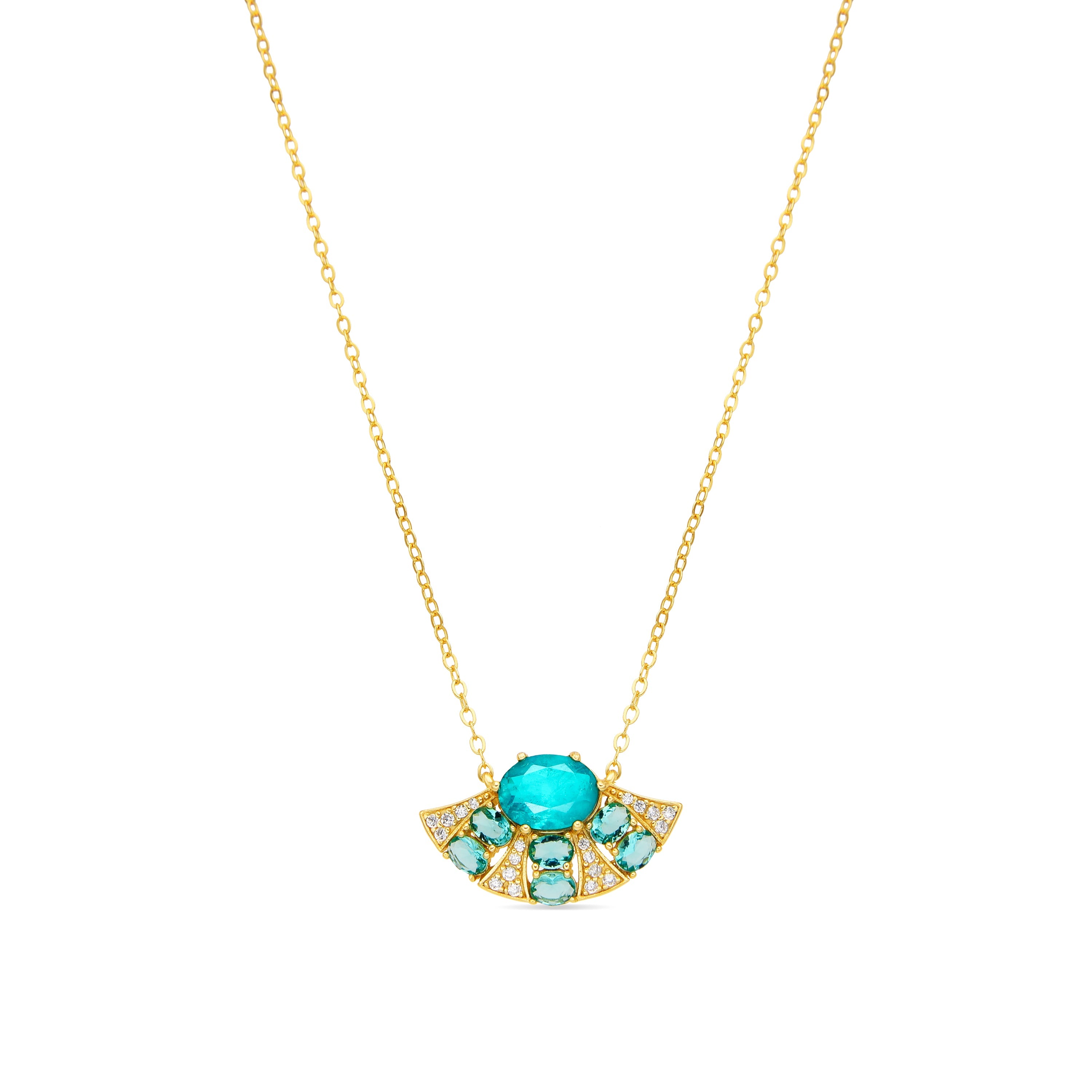 Collar de Plata de Ley 925 y Cuarzo Hidrotermal Verde Paraiba acabado oro amarillo de 18k - Kioly