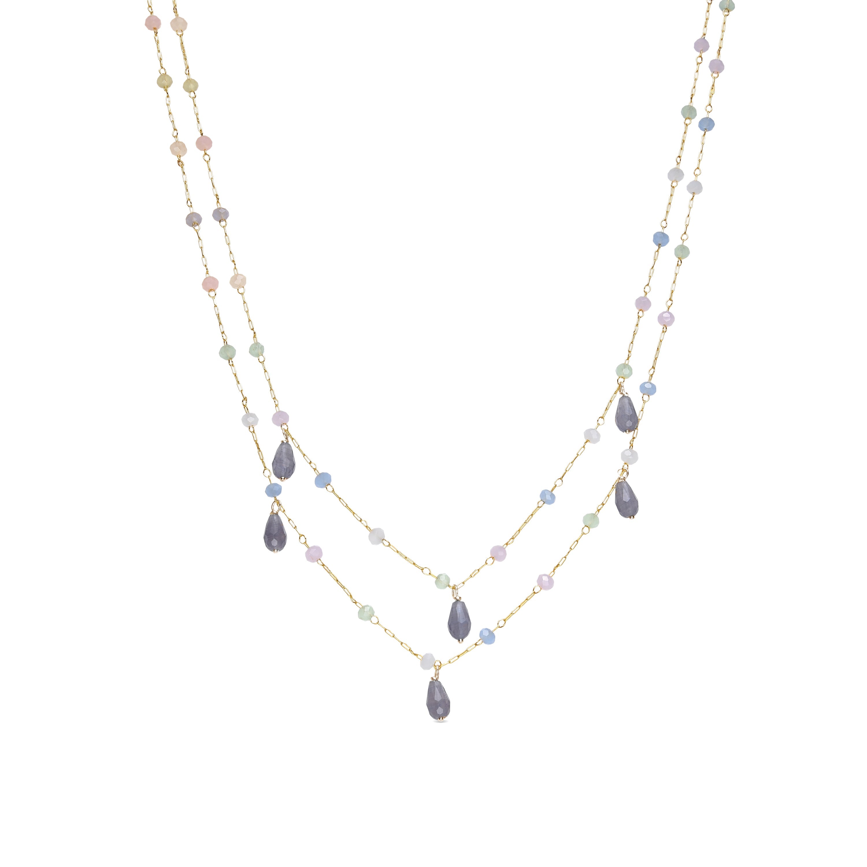 925 Sterling Silver and Multicolor Hydrothermal Quartz Necklace with Rhodium Finish - Tanax