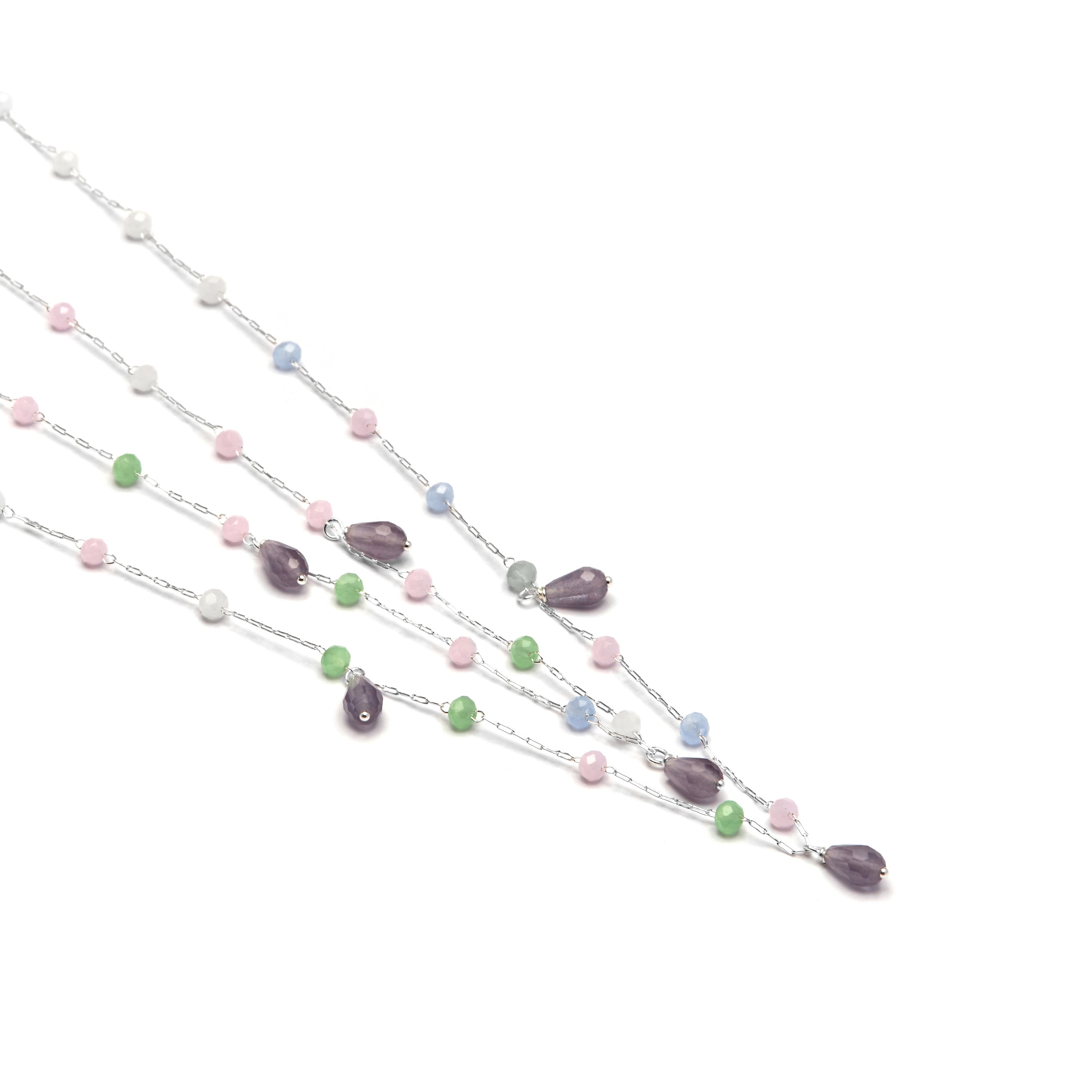 925 Sterling Silver and Multicolor Hydrothermal Quartz Necklace with Rhodium Finish - Tanax