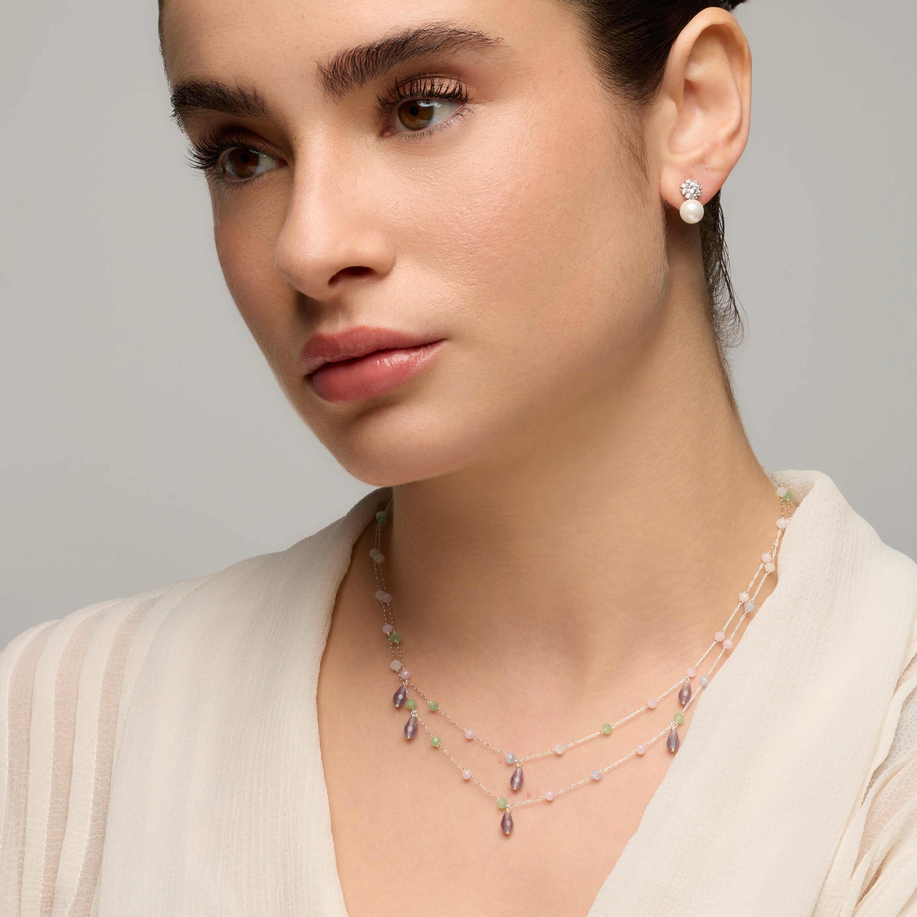 925 Sterling Silver and Multicolor Hydrothermal Quartz Necklace with Rhodium Finish - Tanax