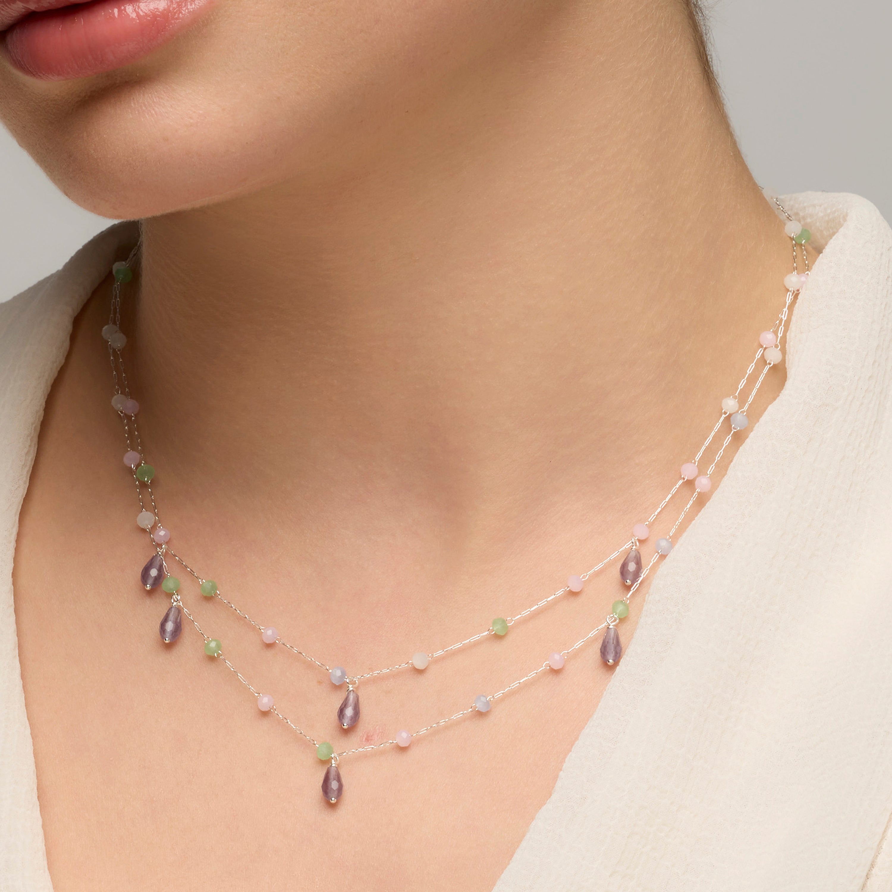925 Sterling Silver and Multicolor Hydrothermal Quartz Necklace with Rhodium Finish - Tanax