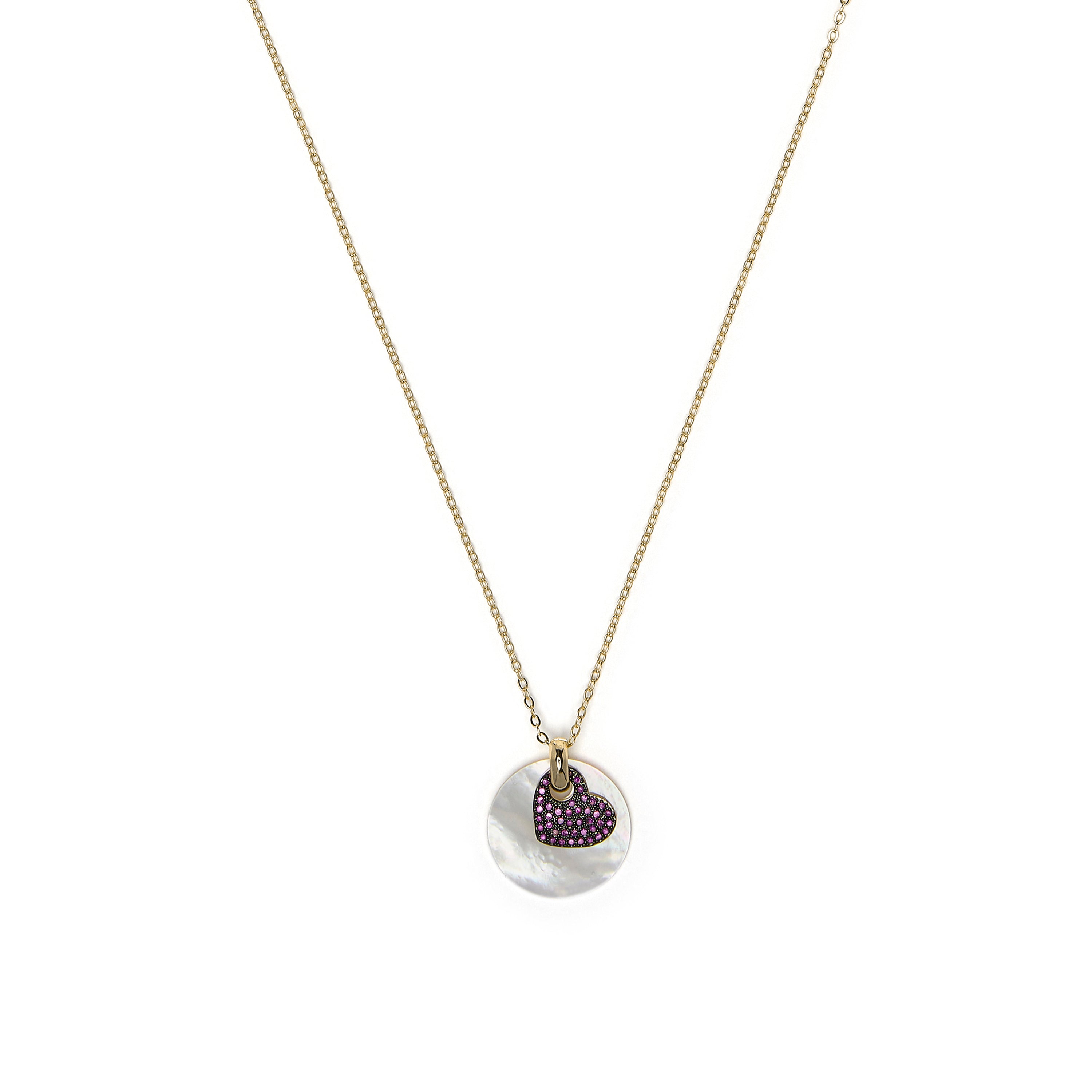 925 Sterling Silver and Ruby Cubic Zirconia Heart Necklace with 18k Yellow Gold Finish