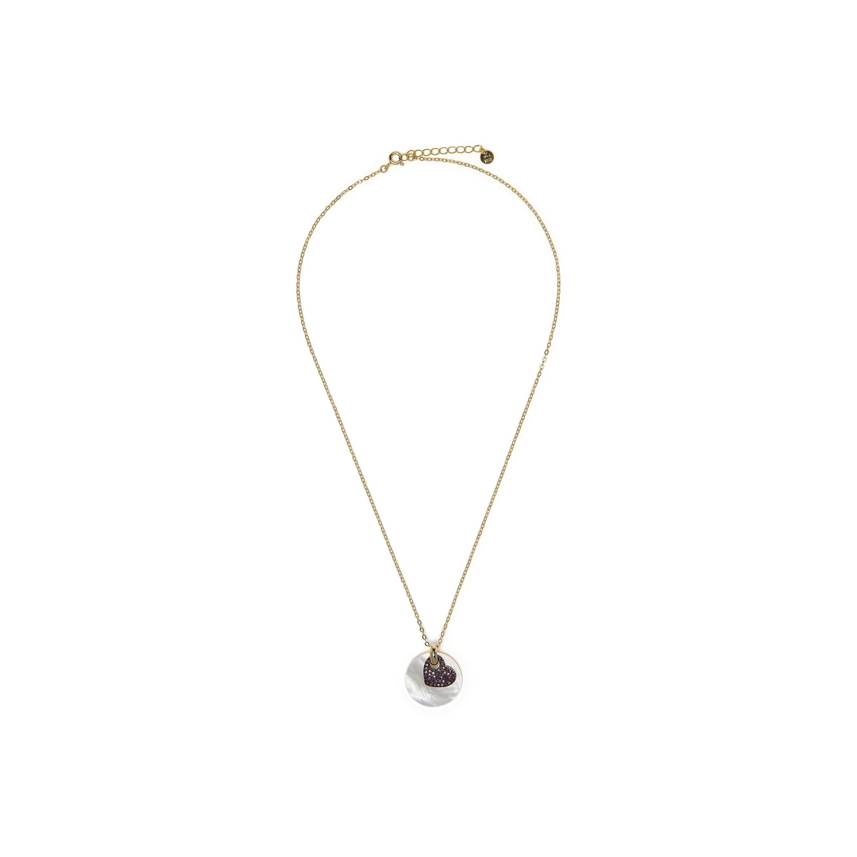 925 Sterling Silver and Ruby Cubic Zirconia Heart Necklace with 18k Yellow Gold Finish