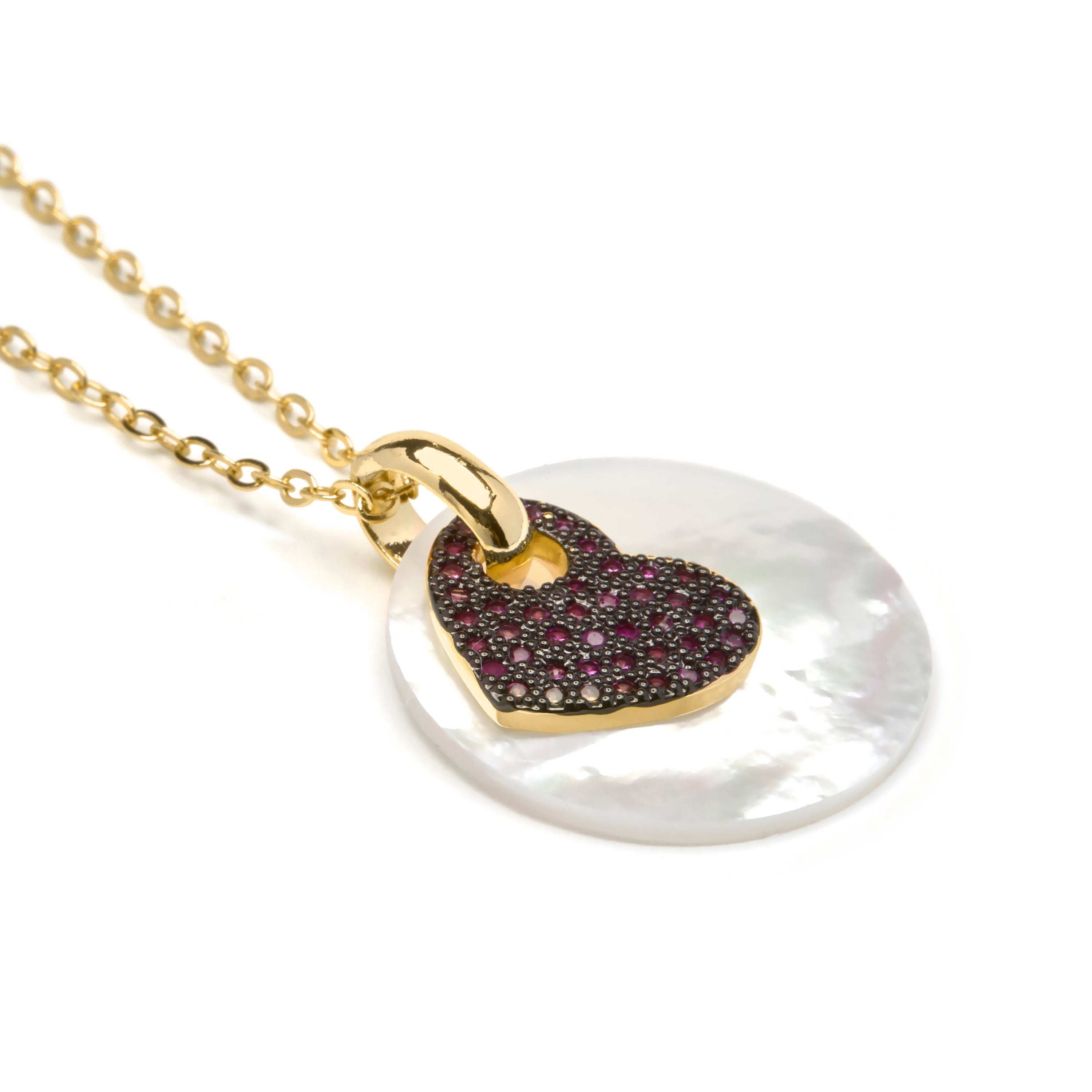 925 Sterling Silver and Ruby Cubic Zirconia Heart Necklace with 18k Yellow Gold Finish