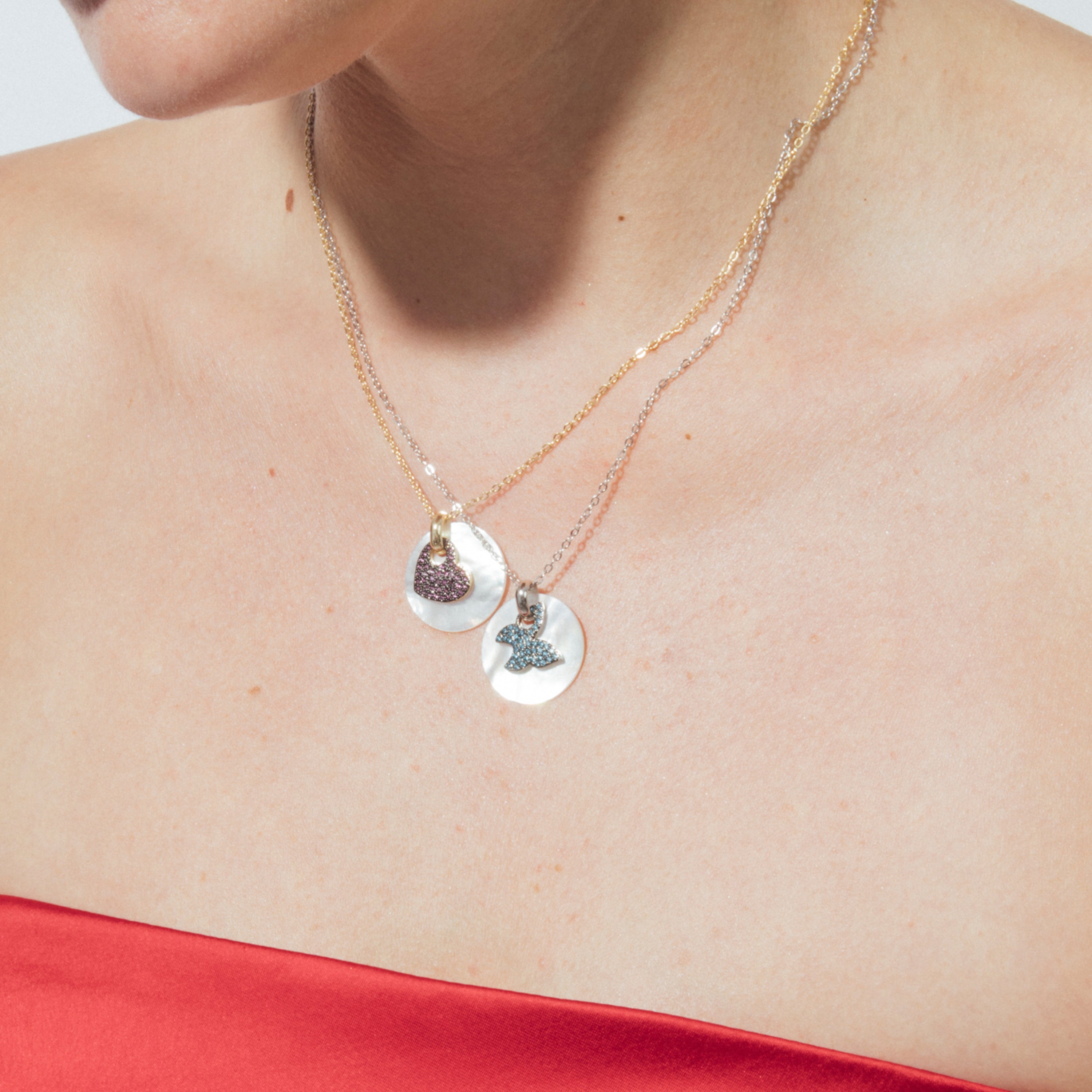925 Sterling Silver and Ruby Cubic Zirconia Heart Necklace with 18k Yellow Gold Finish