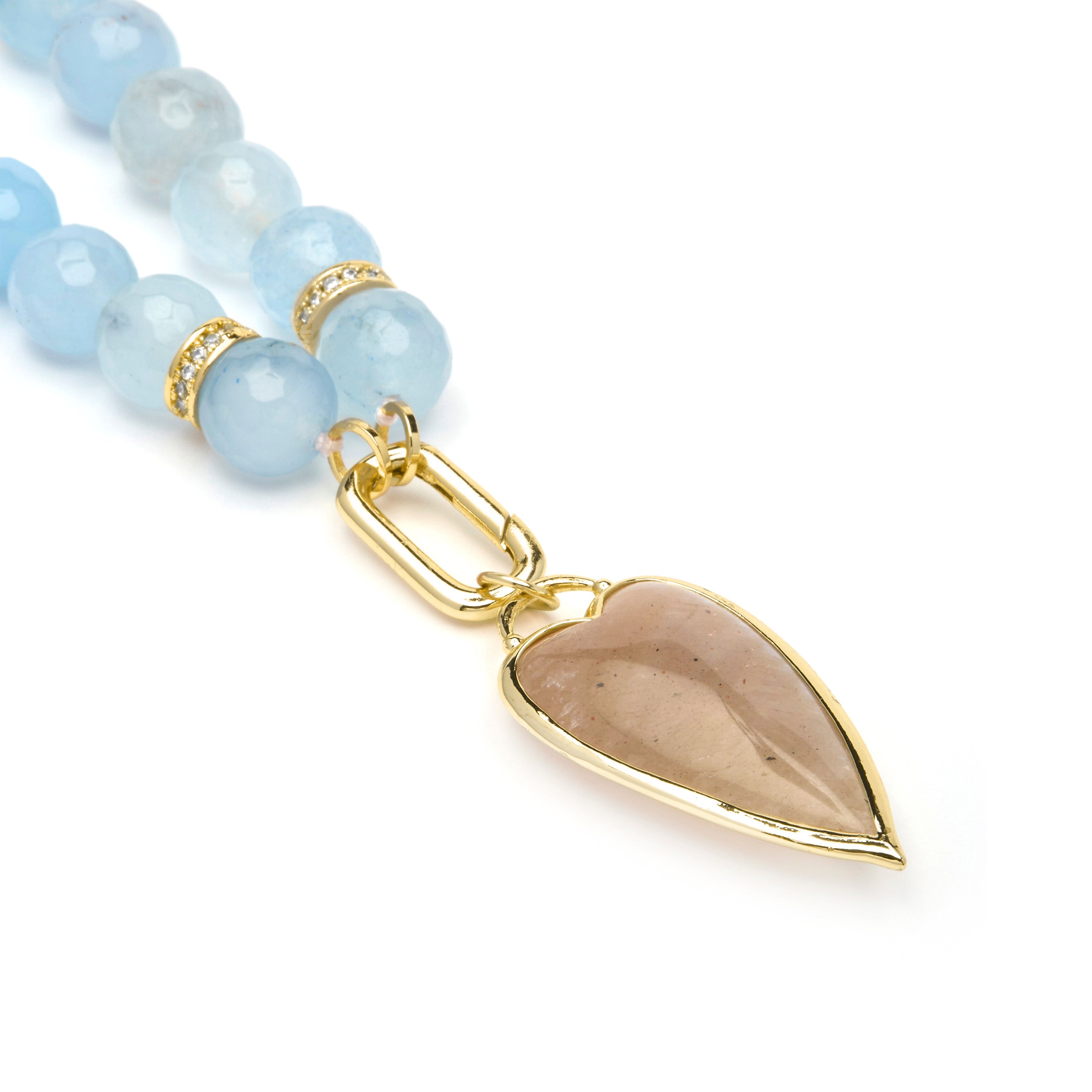 Sterling Silver 925 and Blue Jade Necklace with 18k Yellow Gold Finish - Zaty