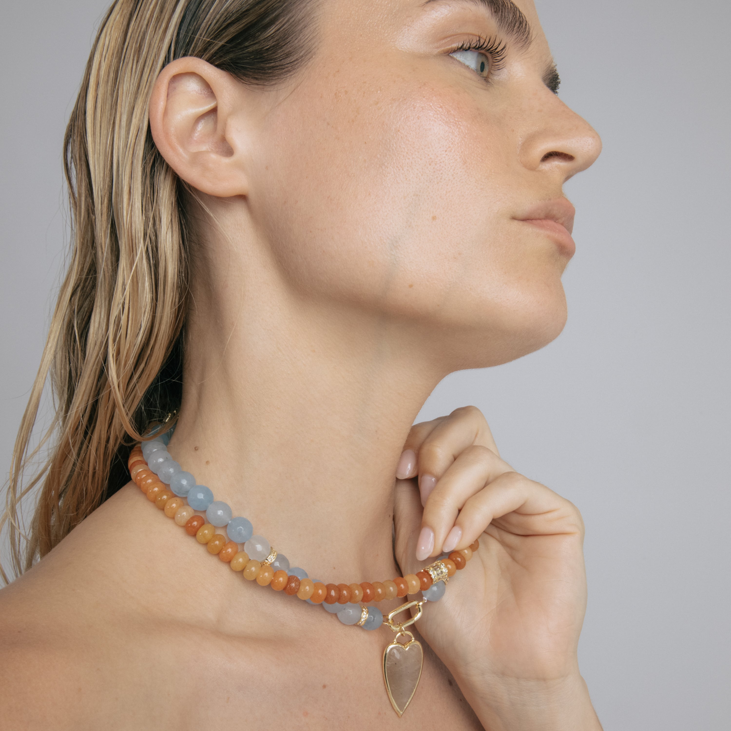Sterling Silver 925 and Blue Jade Necklace with 18k Yellow Gold Finish - Zaty