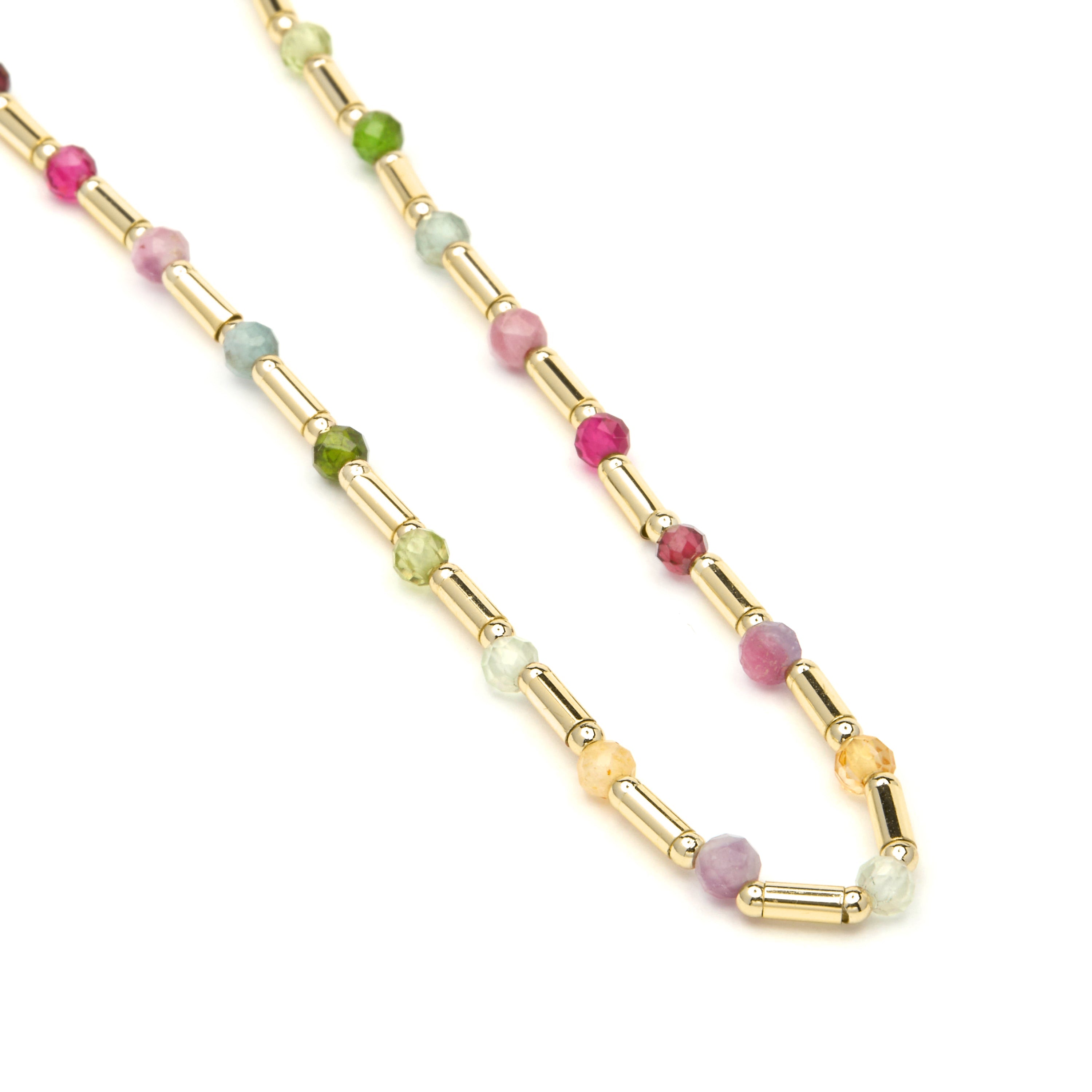 Collar de Plata de Ley 925 y Turmalina Multicolor acabado en oro amarillo 18k - Otssy