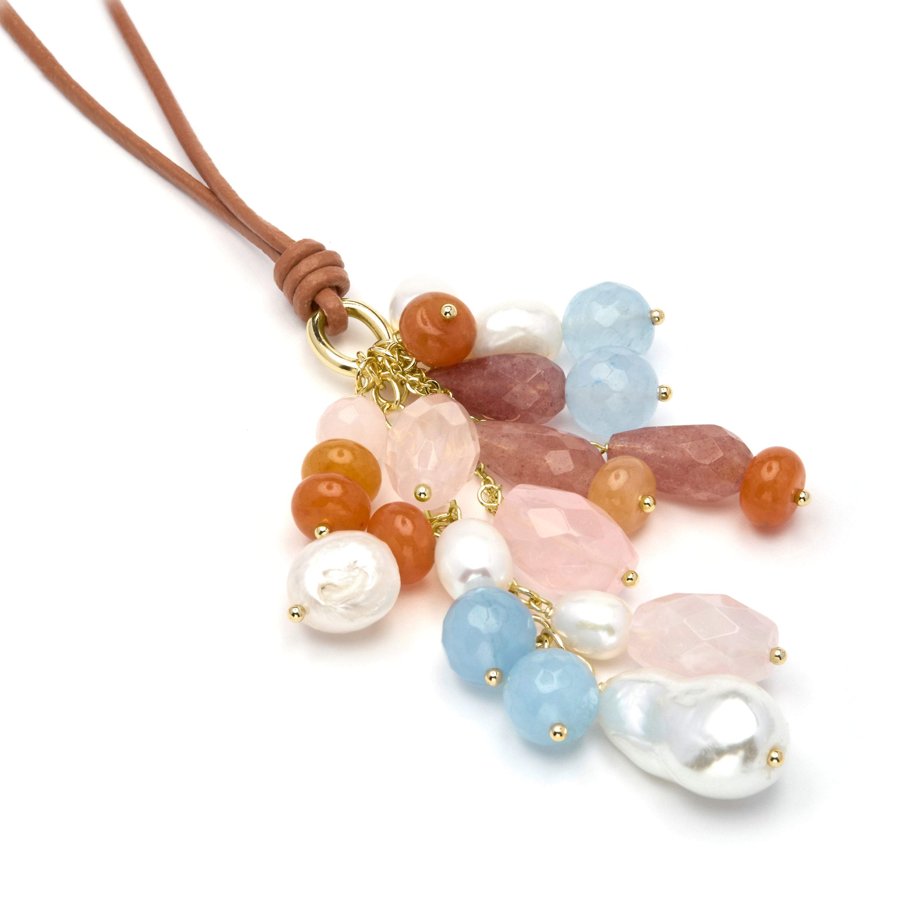 925 Sterling Silver Necklace with White Pearl, 18k yellow gold plated - Laris