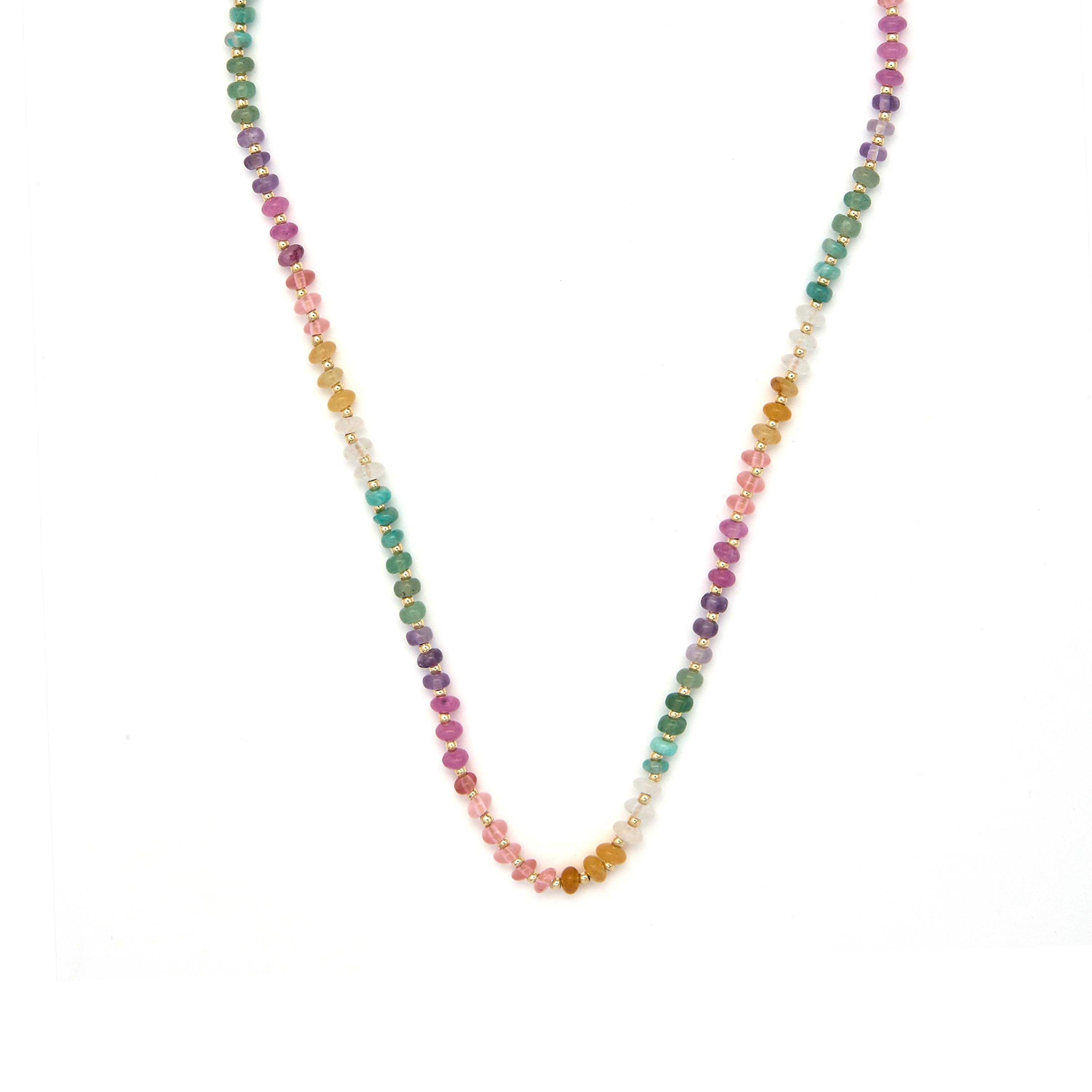 925 Sterling Silver and Multicolor Natural Stone Necklace with 18k Yellow Gold Finish - Uwa