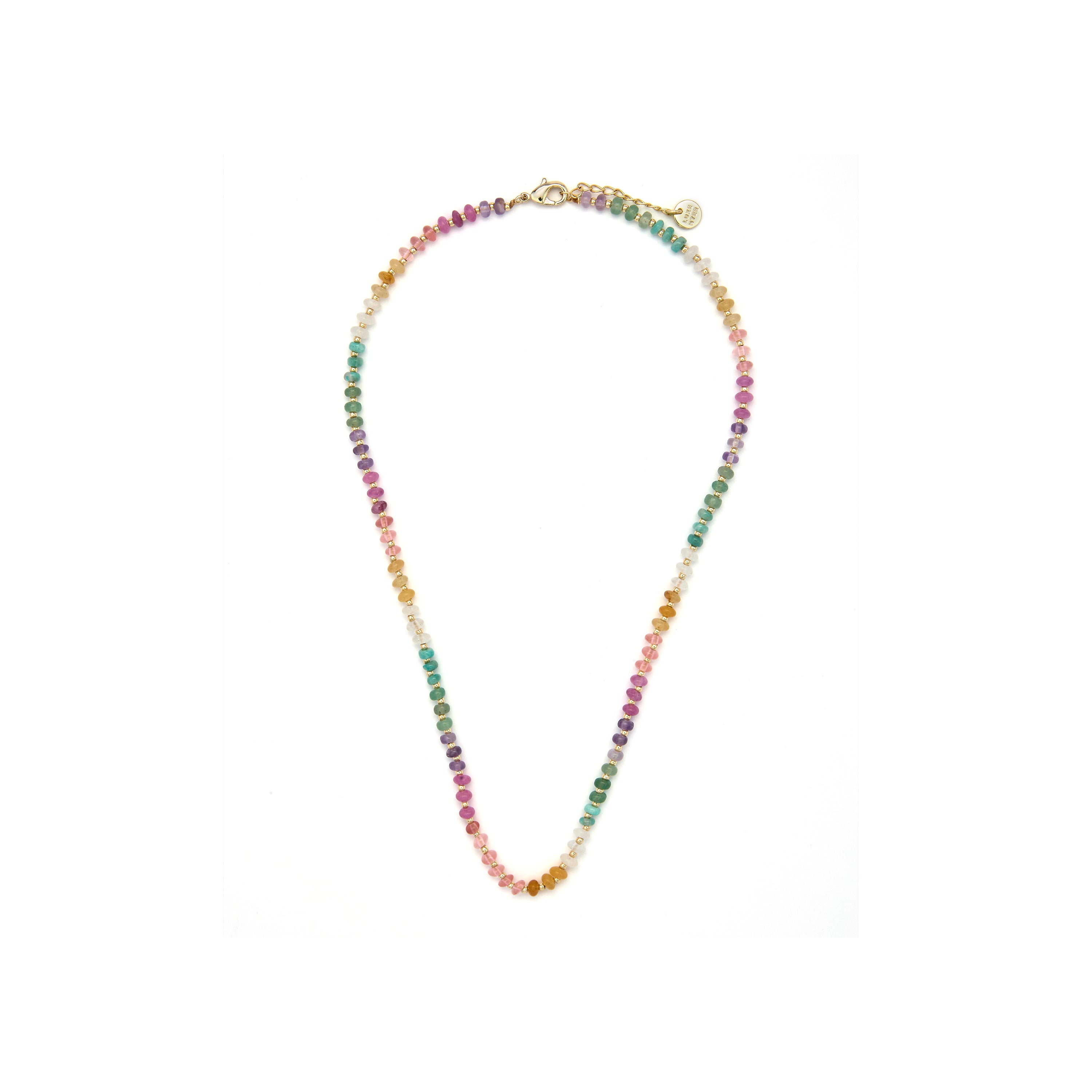 925 Sterling Silver and Multicolor Natural Stone Necklace with 18k Yellow Gold Finish - Uwa