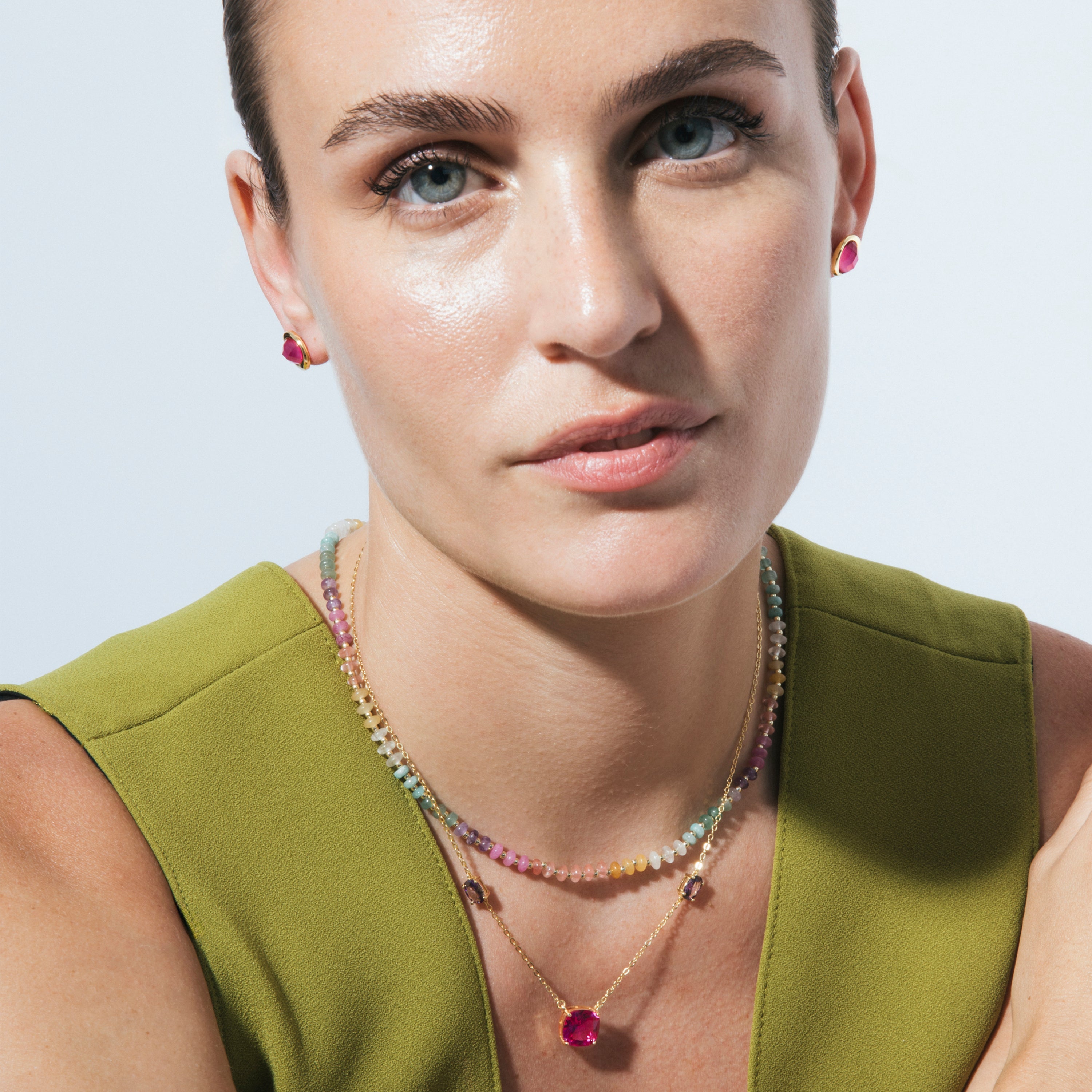 925 Sterling Silver and Multicolor Natural Stone Necklace with 18k Yellow Gold Finish - Uwa