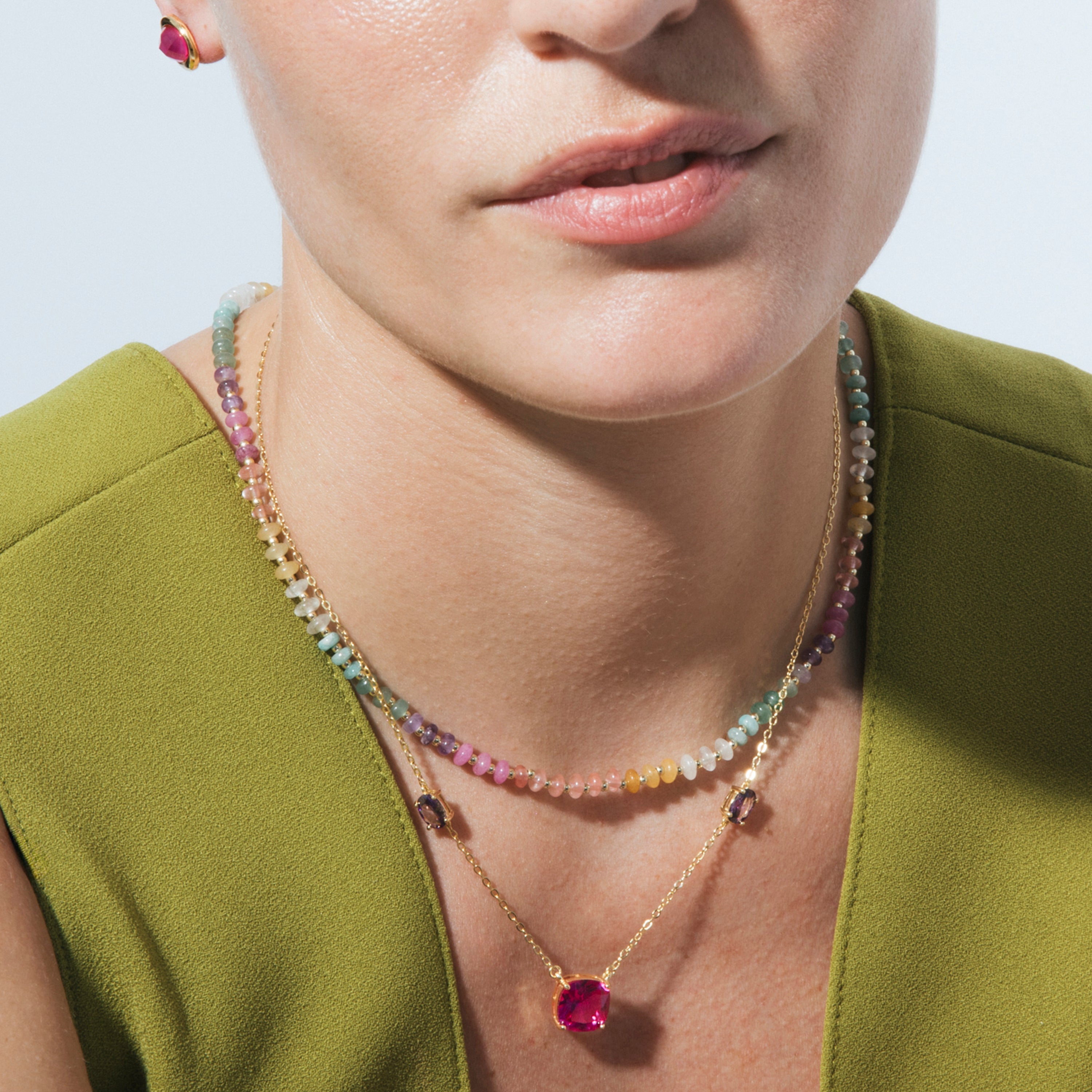 925 Sterling Silver and Multicolor Natural Stone Necklace with 18k Yellow Gold Finish - Uwa