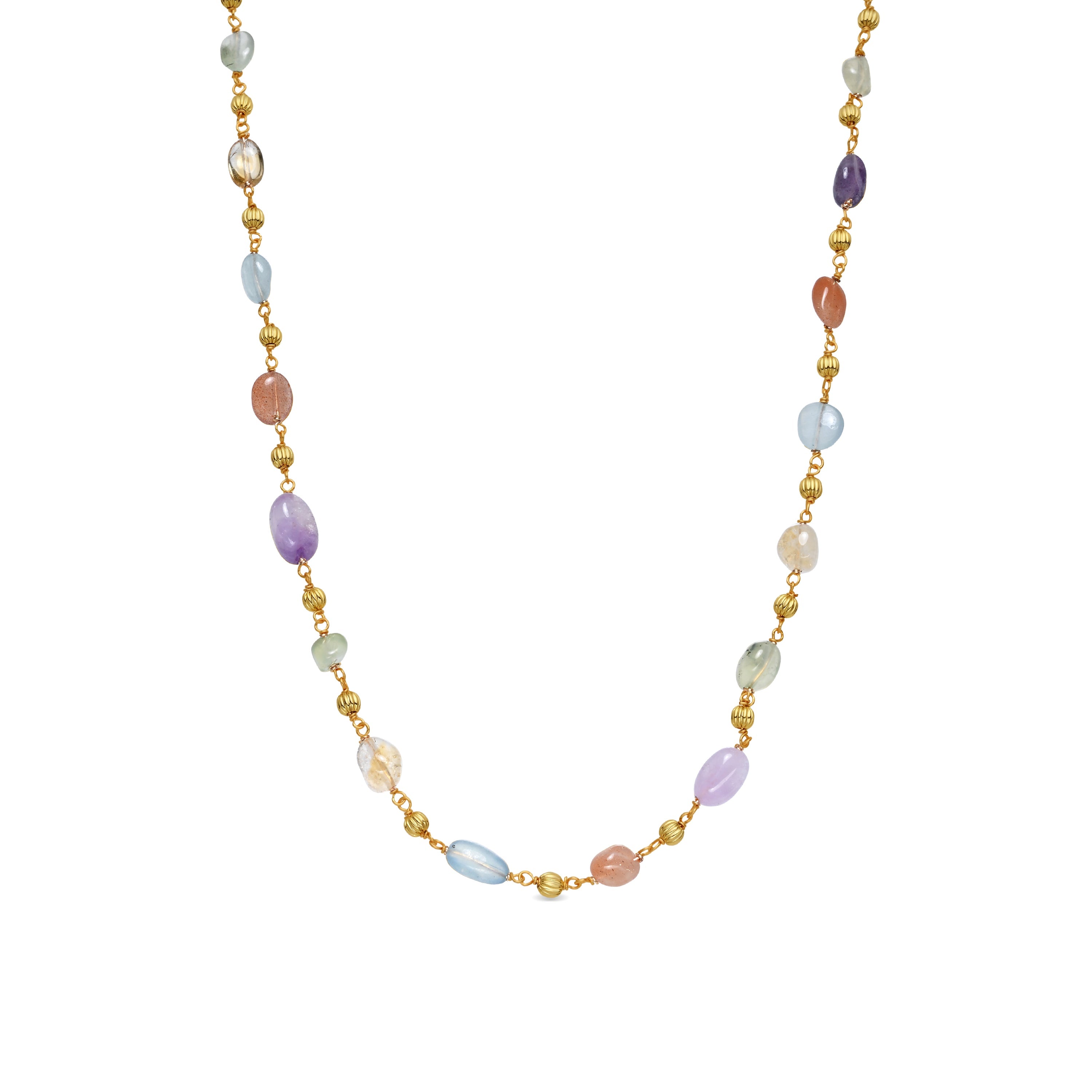 925 Sterling Silver and Multicolor Natural Stone Necklace with 18k Yellow Gold Plating - Sariel