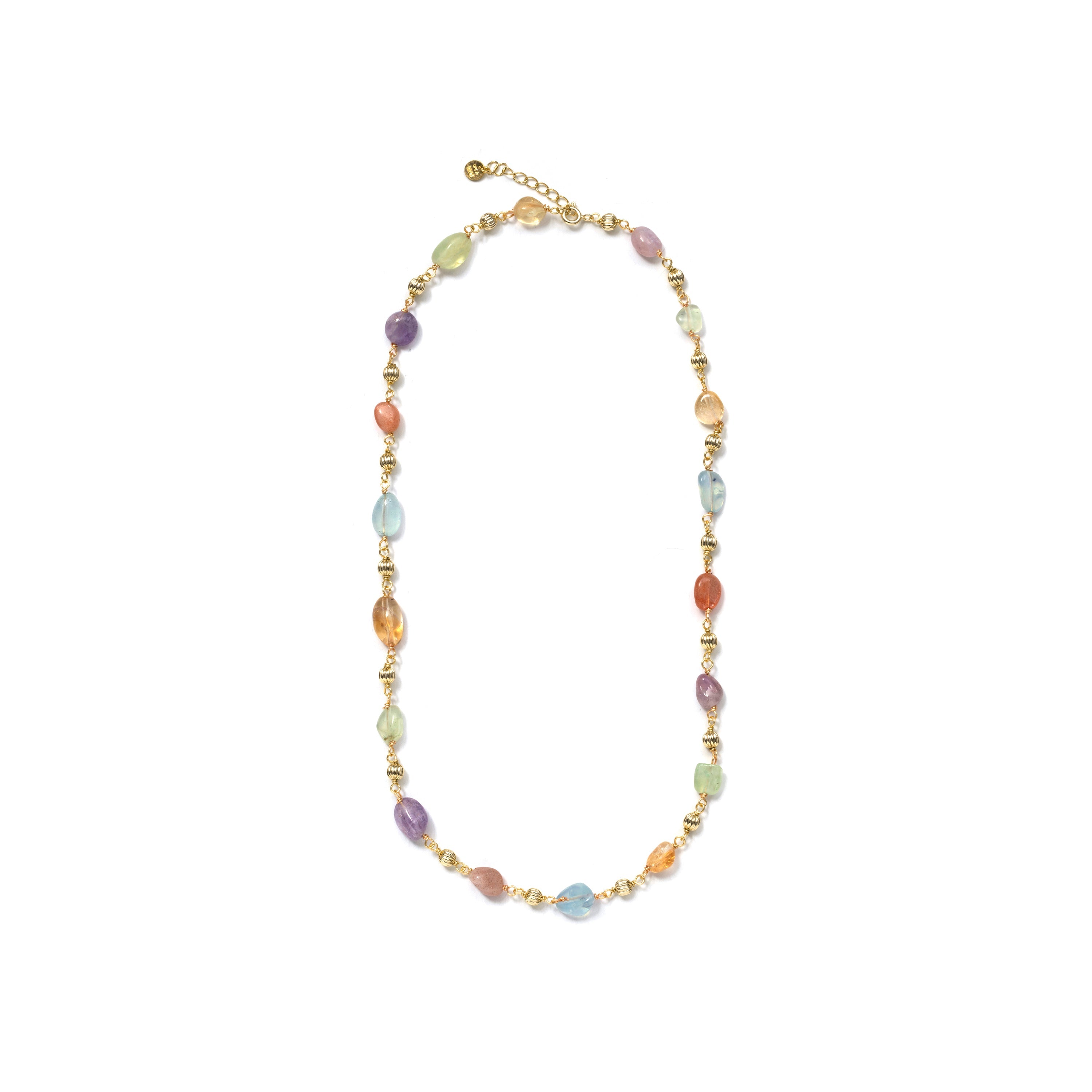 925 Sterling Silver and Multicolor Natural Stone Necklace with 18k Yellow Gold Plating - Sariel