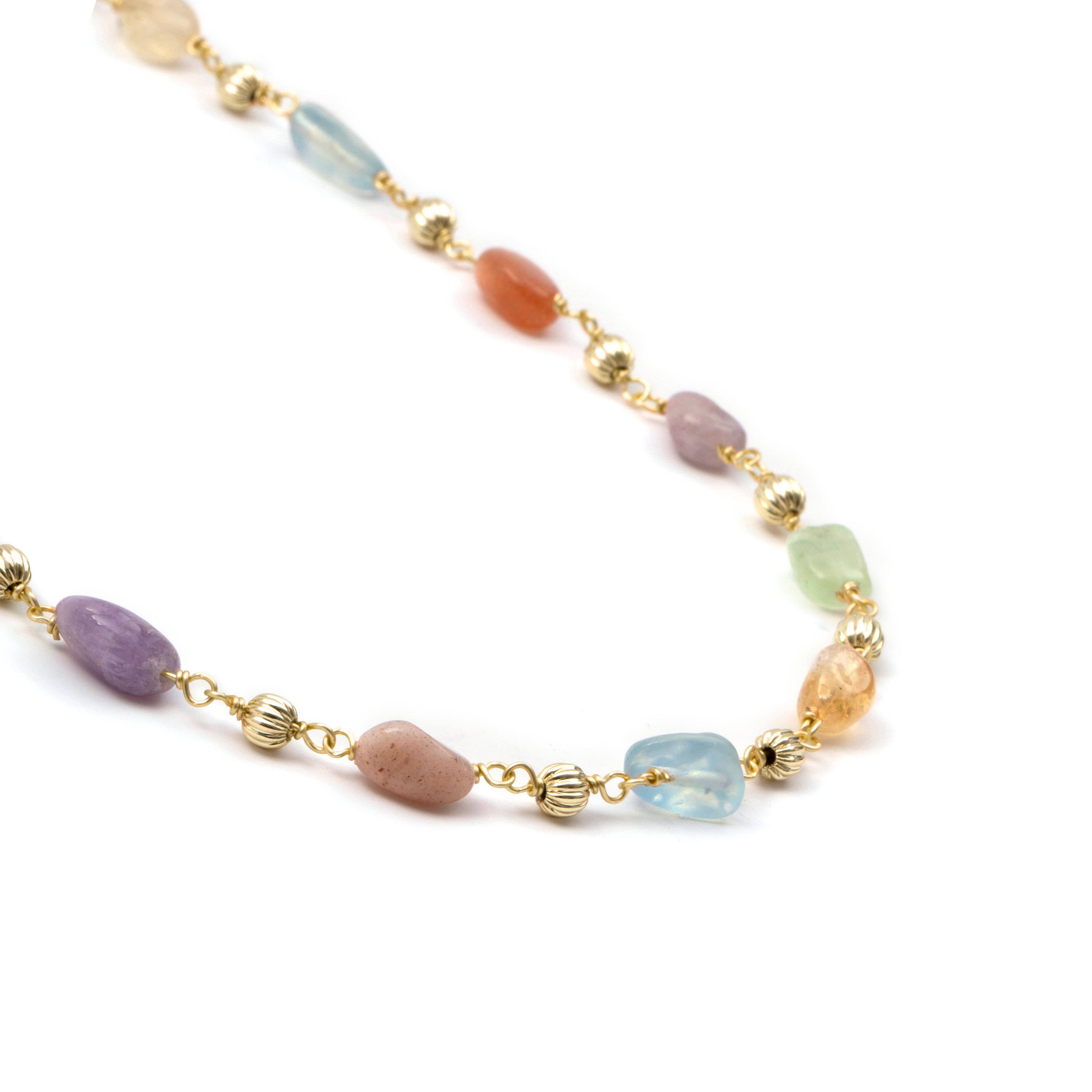 925 Sterling Silver and Multicolor Natural Stone Necklace with 18k Yellow Gold Plating - Sariel