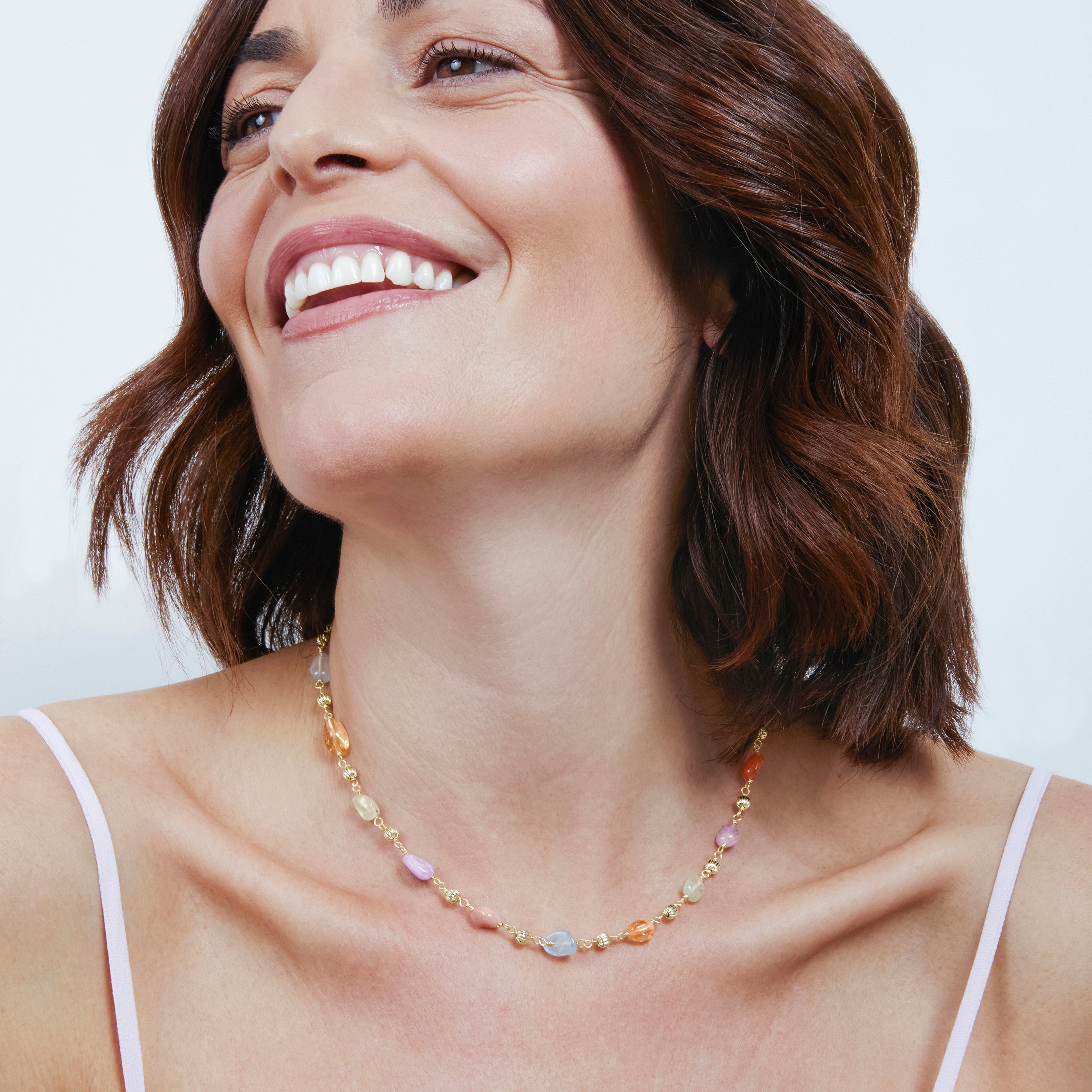 925 Sterling Silver and Multicolor Natural Stone Necklace with 18k Yellow Gold Plating - Sariel