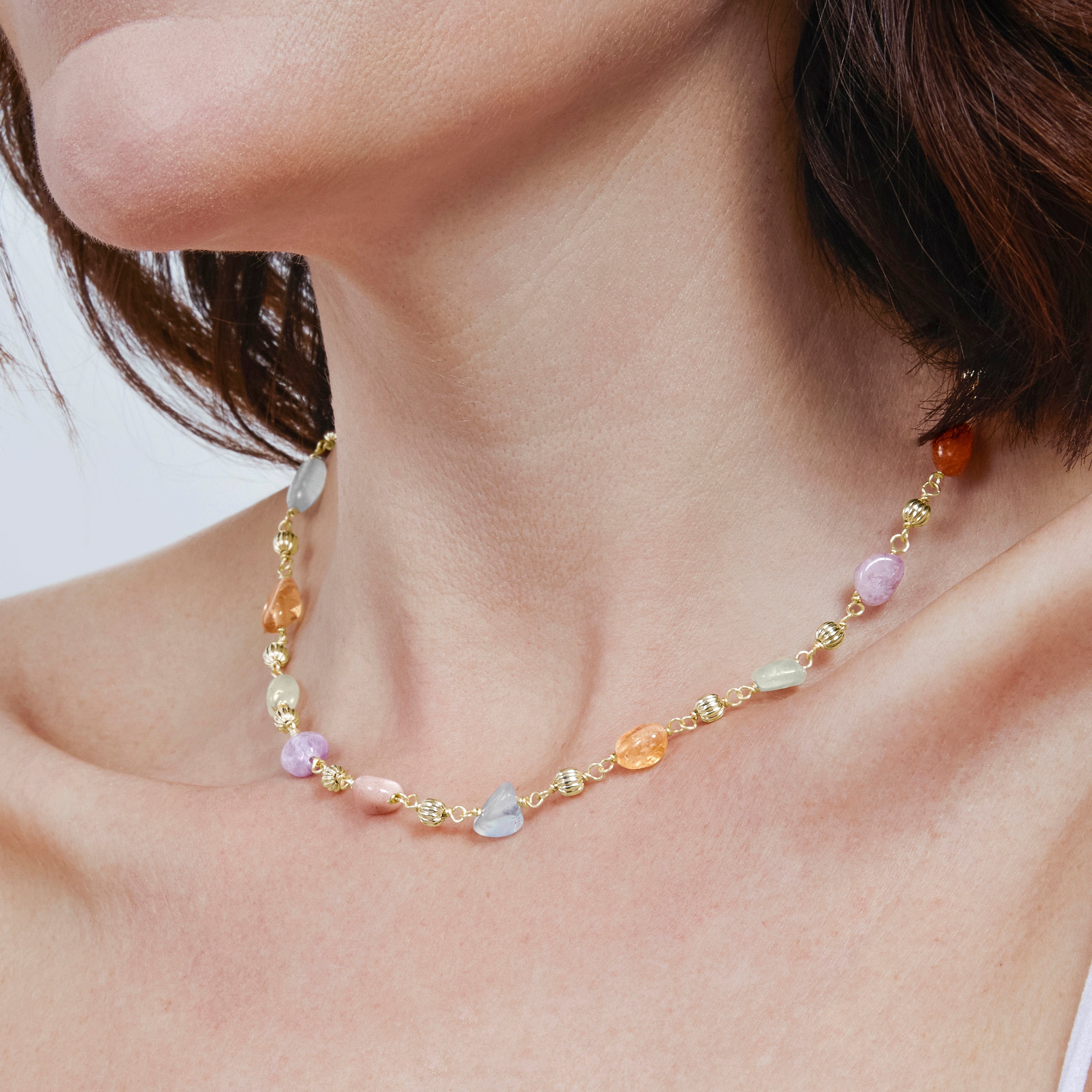 925 Sterling Silver and Multicolor Natural Stone Necklace with 18k Yellow Gold Plating - Sariel