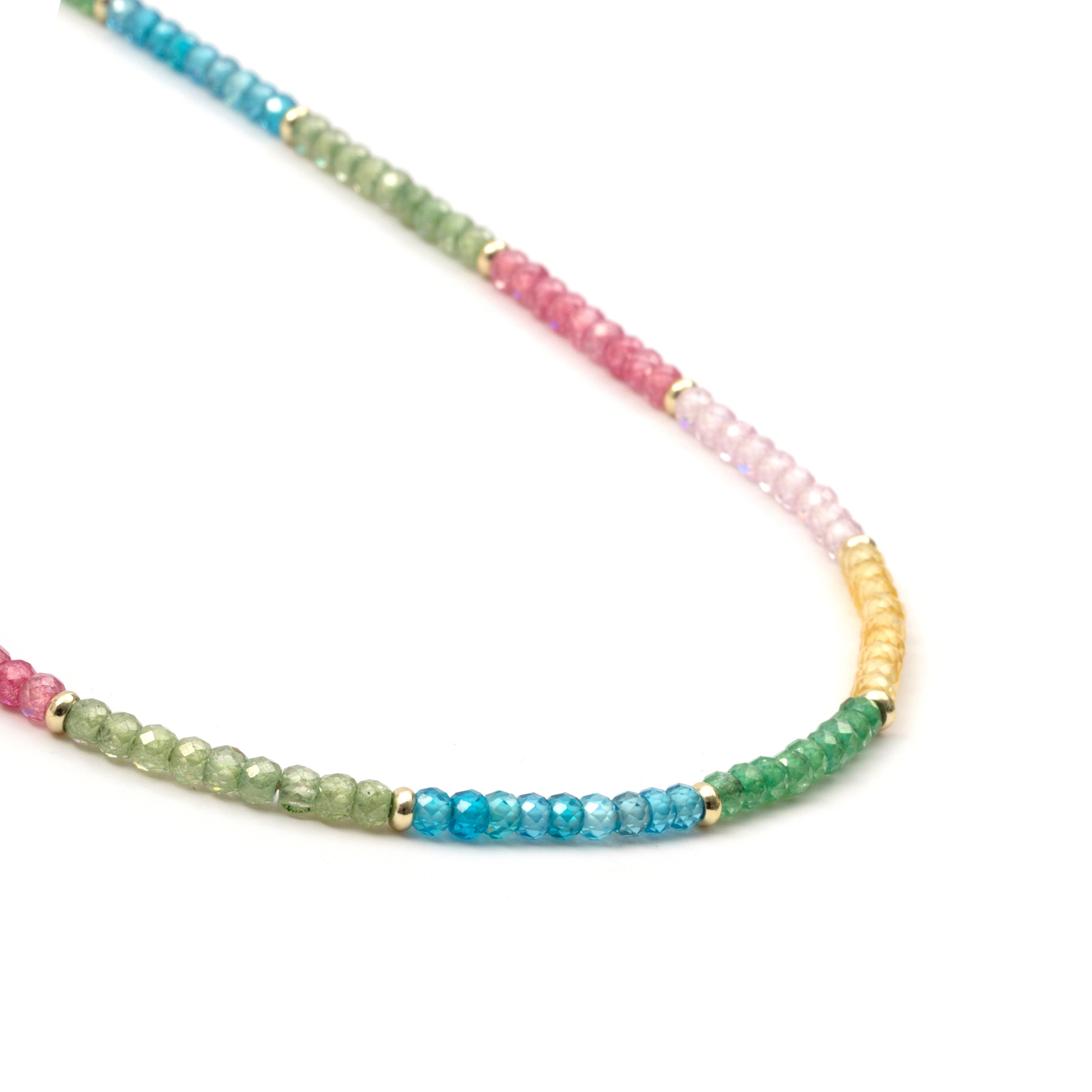 Sterling Silver 925 and Multicolor Crystal Necklace with 18k Yellow Gold Finish - Shusau