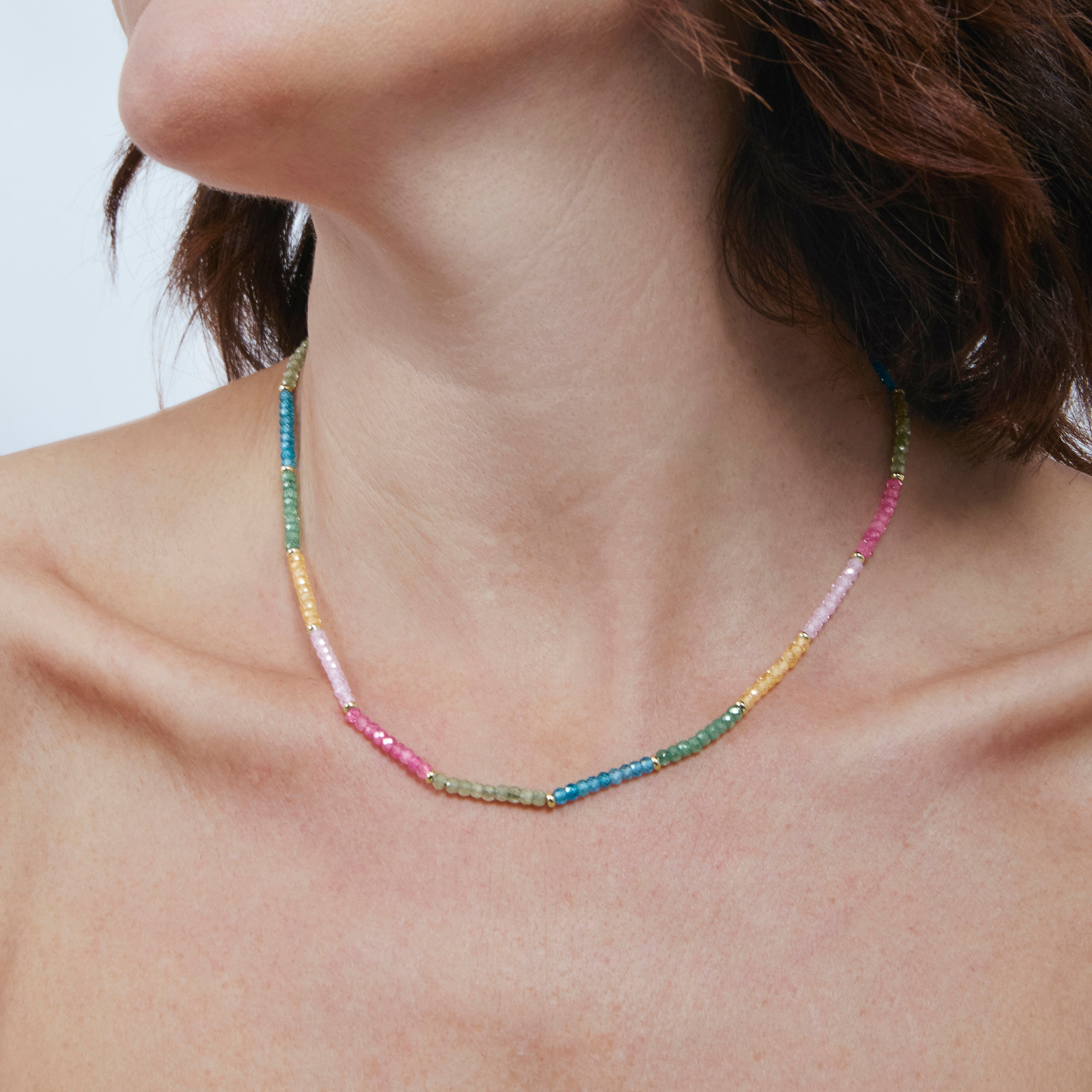 Sterling Silver 925 and Multicolor Crystal Necklace with 18k Yellow Gold Finish - Shusau