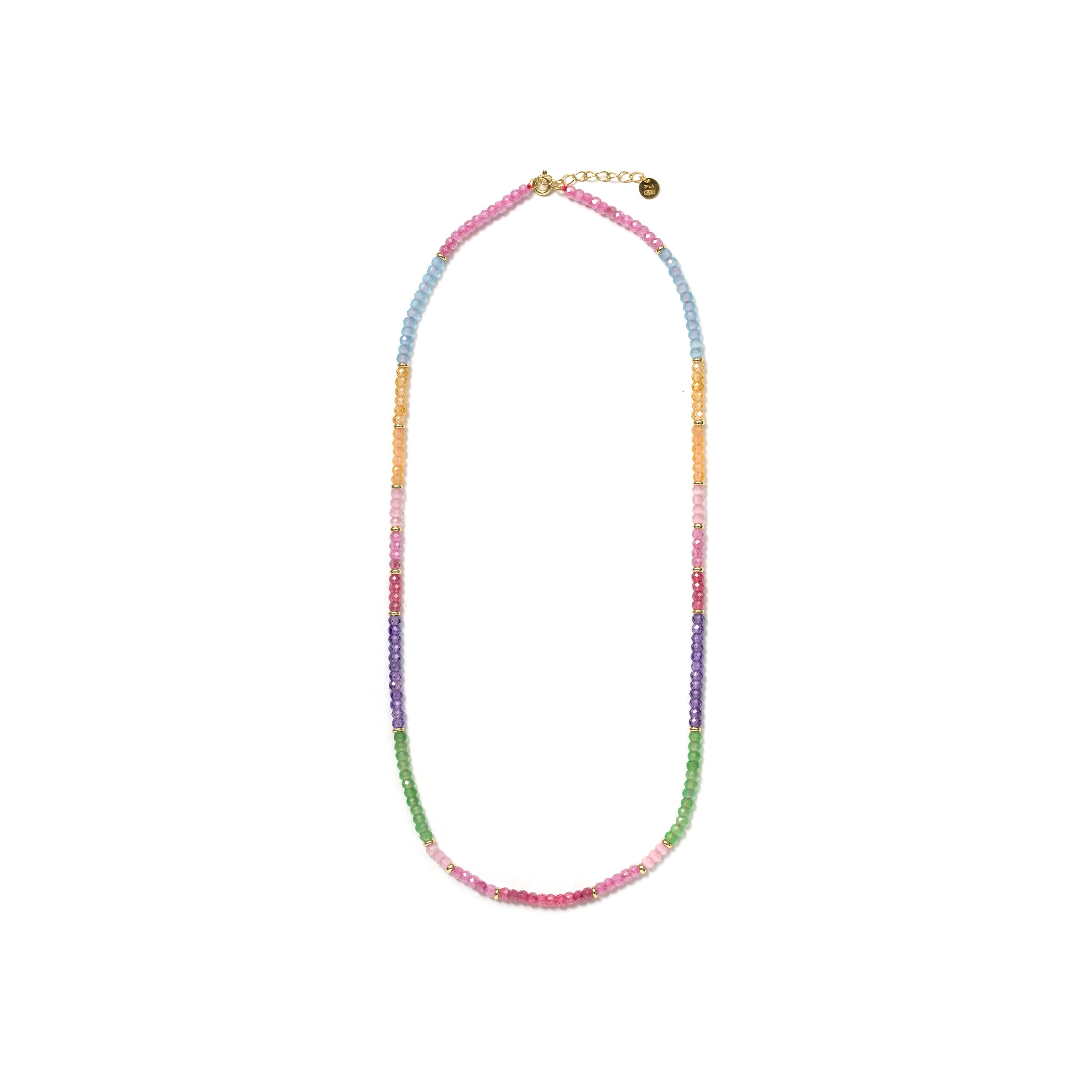925 Sterling Silver and Multicolor Zircon Necklace with 18k Yellow Gold Finish - Zograx