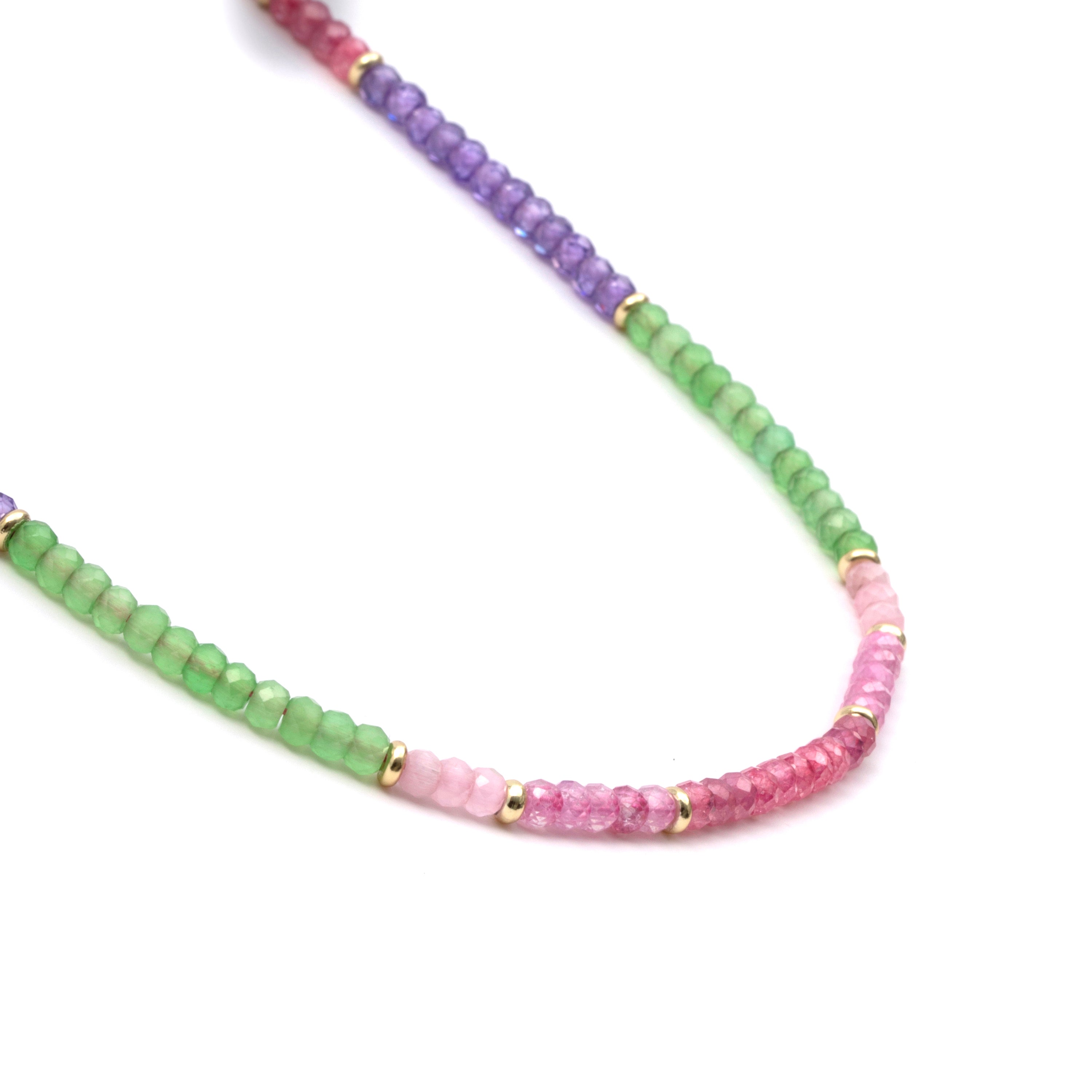 925 Sterling Silver and Multicolor Zircon Necklace with 18k Yellow Gold Finish - Zograx