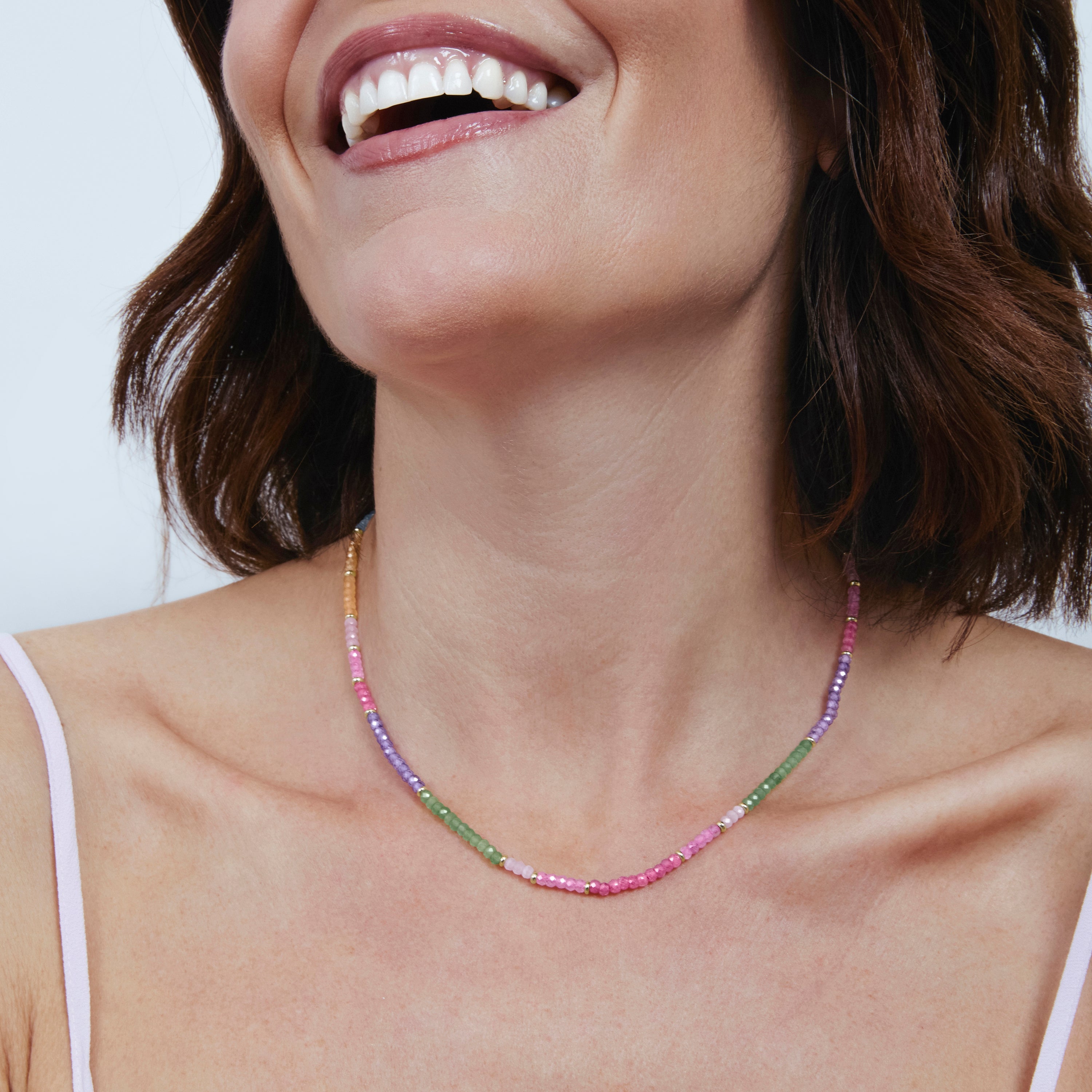 925 Sterling Silver and Multicolor Zircon Necklace with 18k Yellow Gold Finish - Zograx