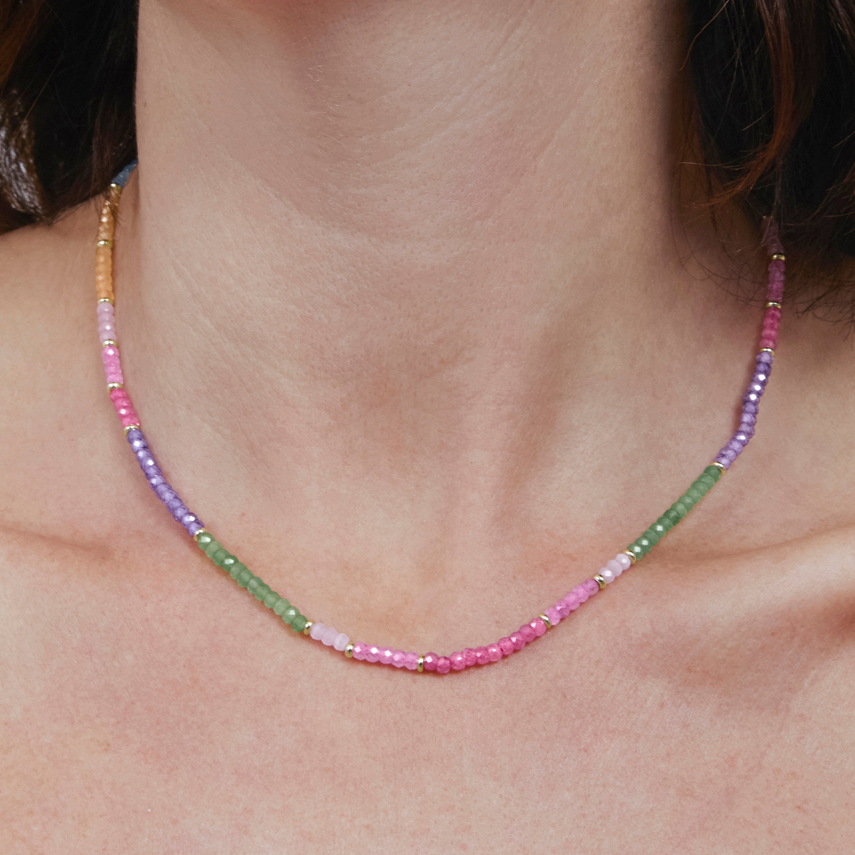 925 Sterling Silver and Multicolor Zircon Necklace with 18k Yellow Gold Finish - Zograx