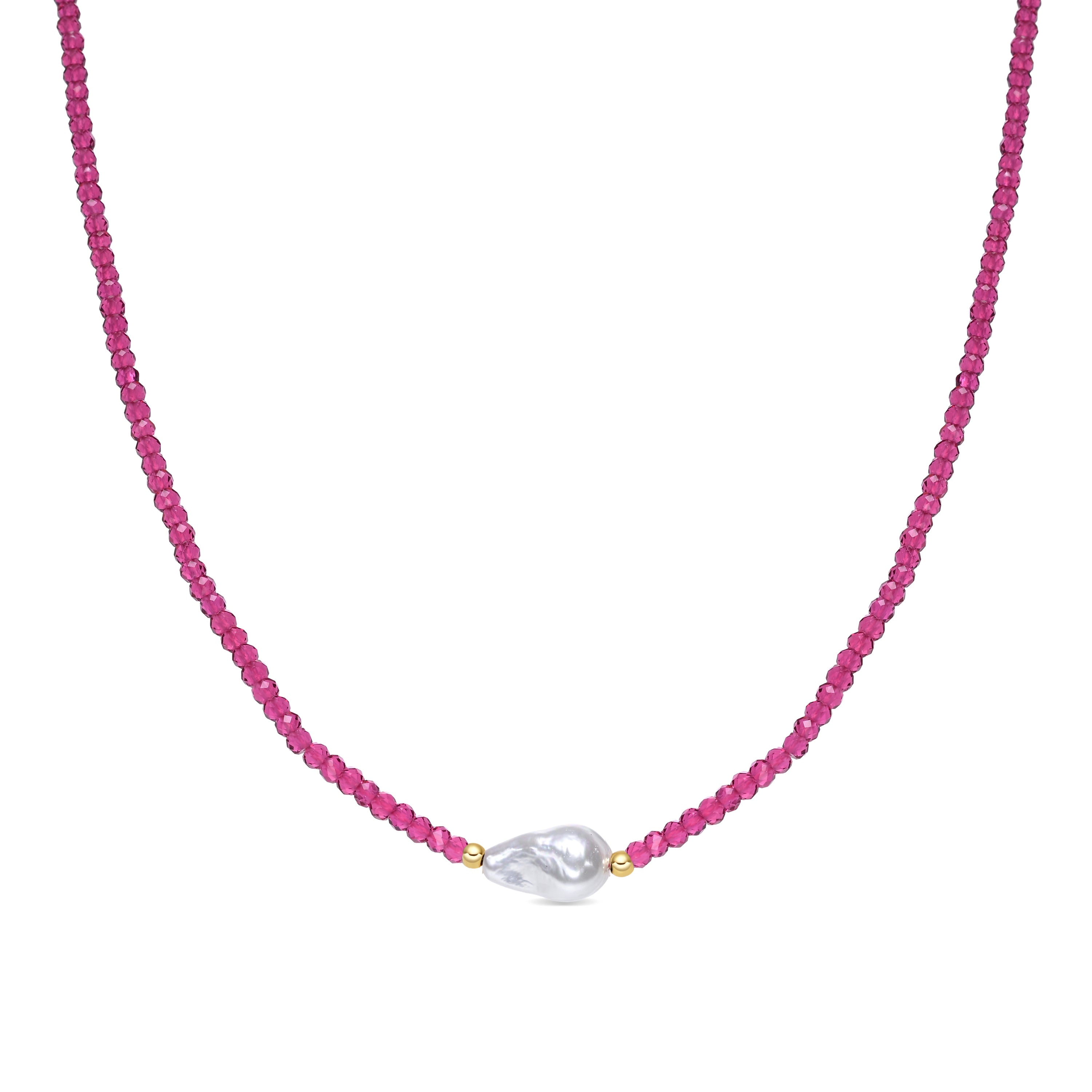 925 Sterling Silver and Pink Zircon Necklace with 18k Yellow Gold Finish - Druna