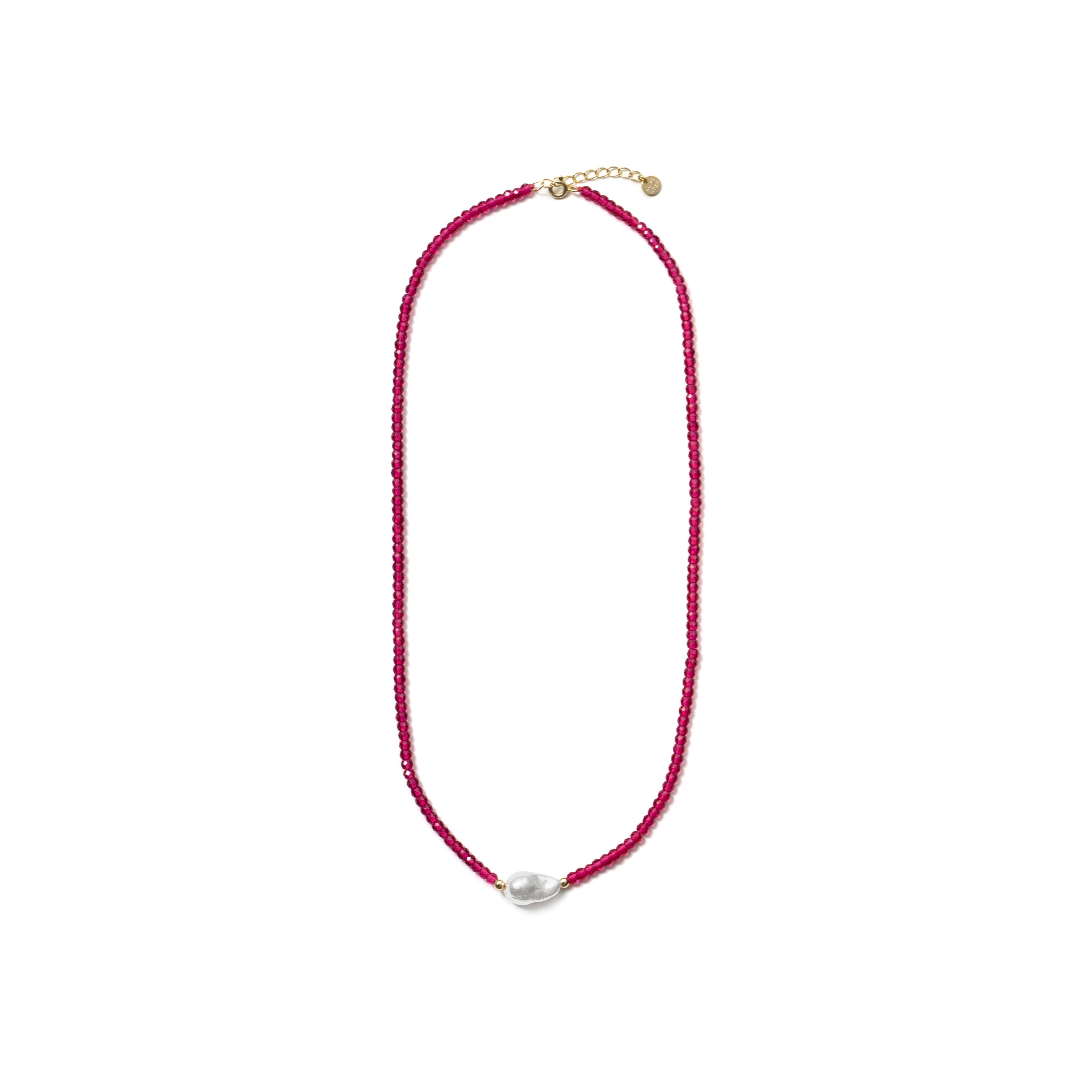 925 Sterling Silver and Pink Zircon Necklace with 18k Yellow Gold Finish - Druna