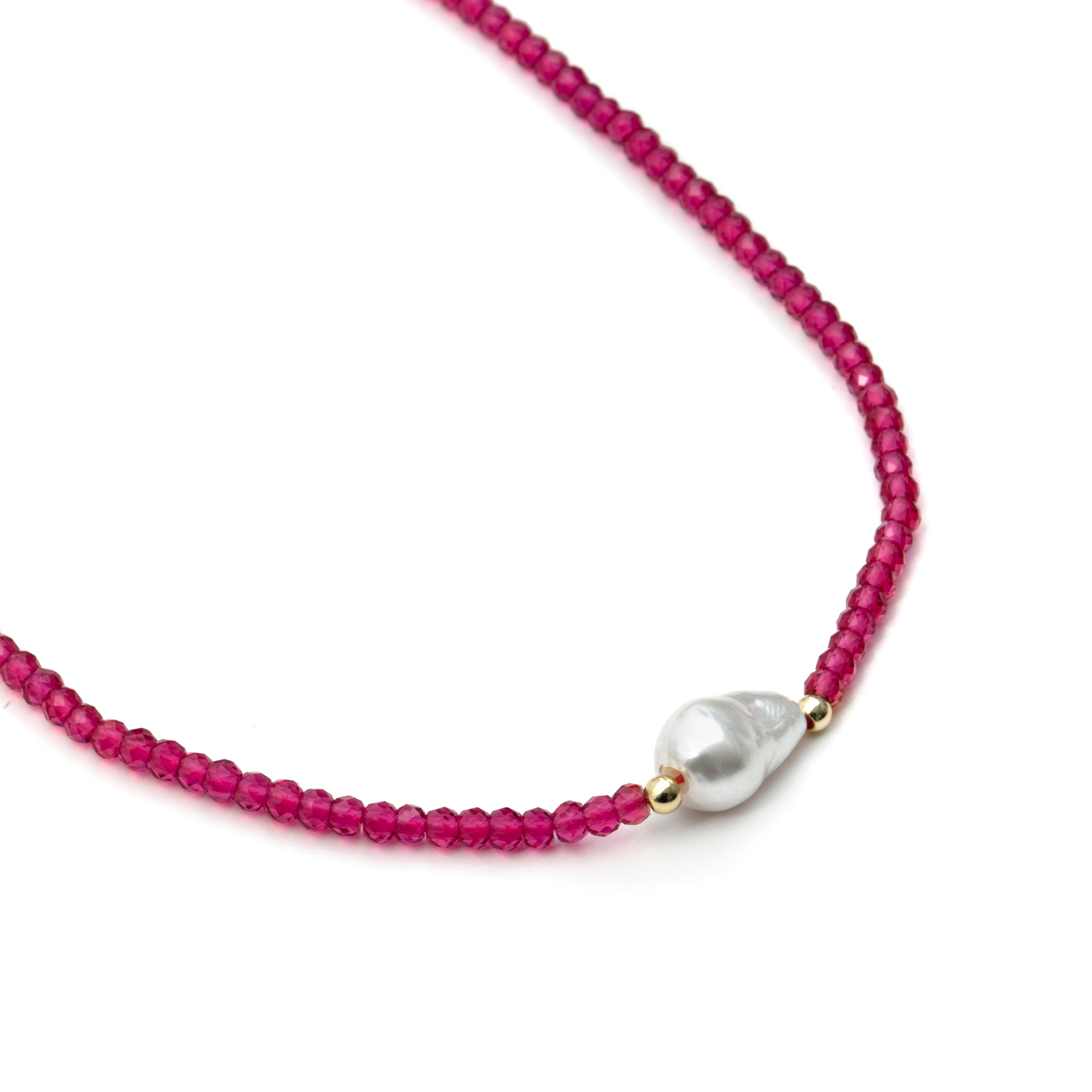 925 Sterling Silver and Pink Zircon Necklace with 18k Yellow Gold Finish - Druna