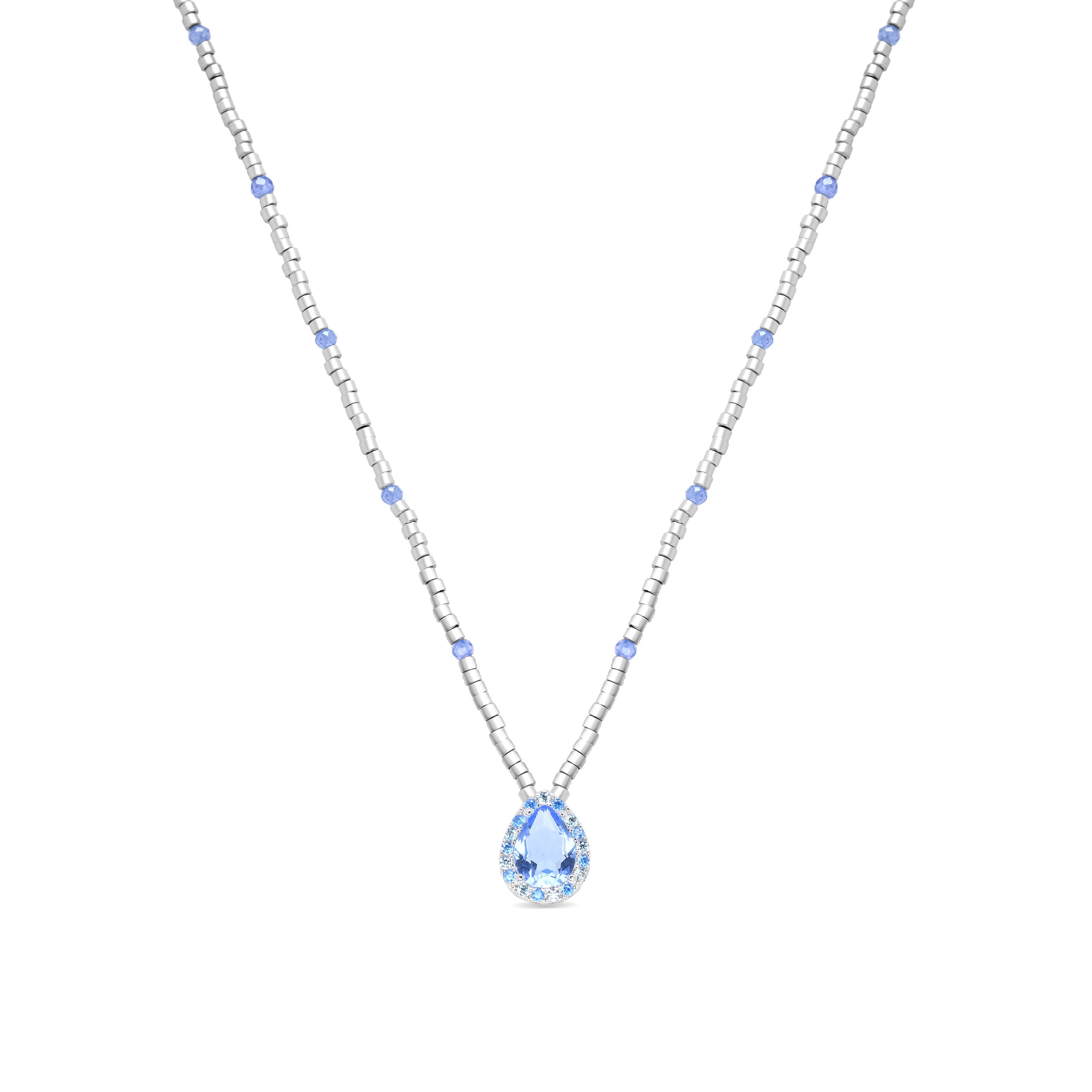 925 Sterling Silver and Hydrothermal Blue Topaz Quartz rhodium plated necklace - Simder